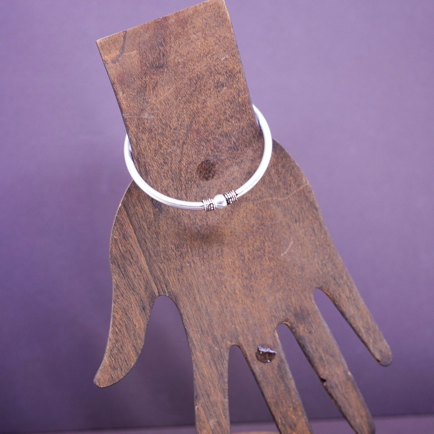 7”, Vintage Mexico Sterling silver handmade bracelet, 925 bangle with bead