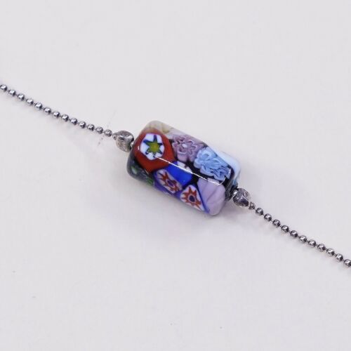 6.5”, Vtg Sterling Silver Handmade Bracelet, 925 Beads W/ Murano Glass Beads