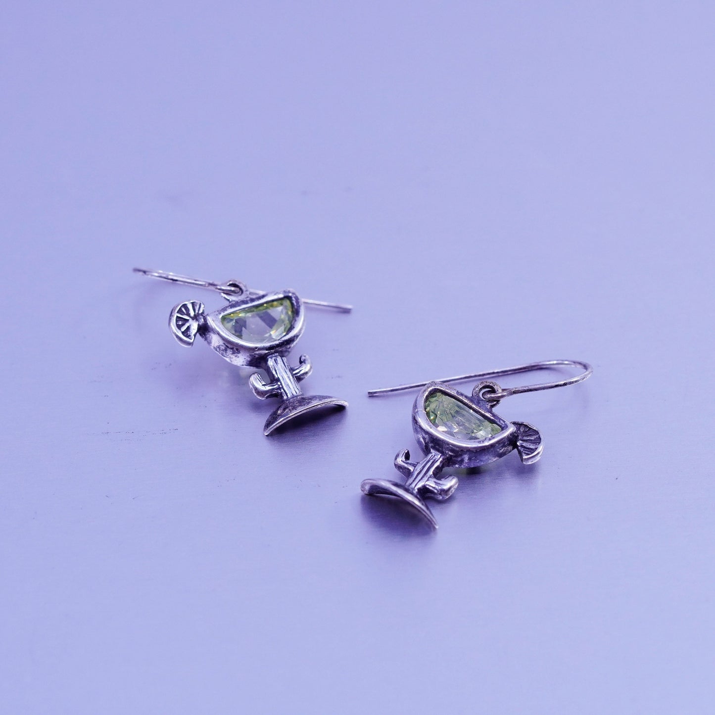 Silpada Sterling 925 silver earrings with martini glass Green Cz Cubic Zirconia