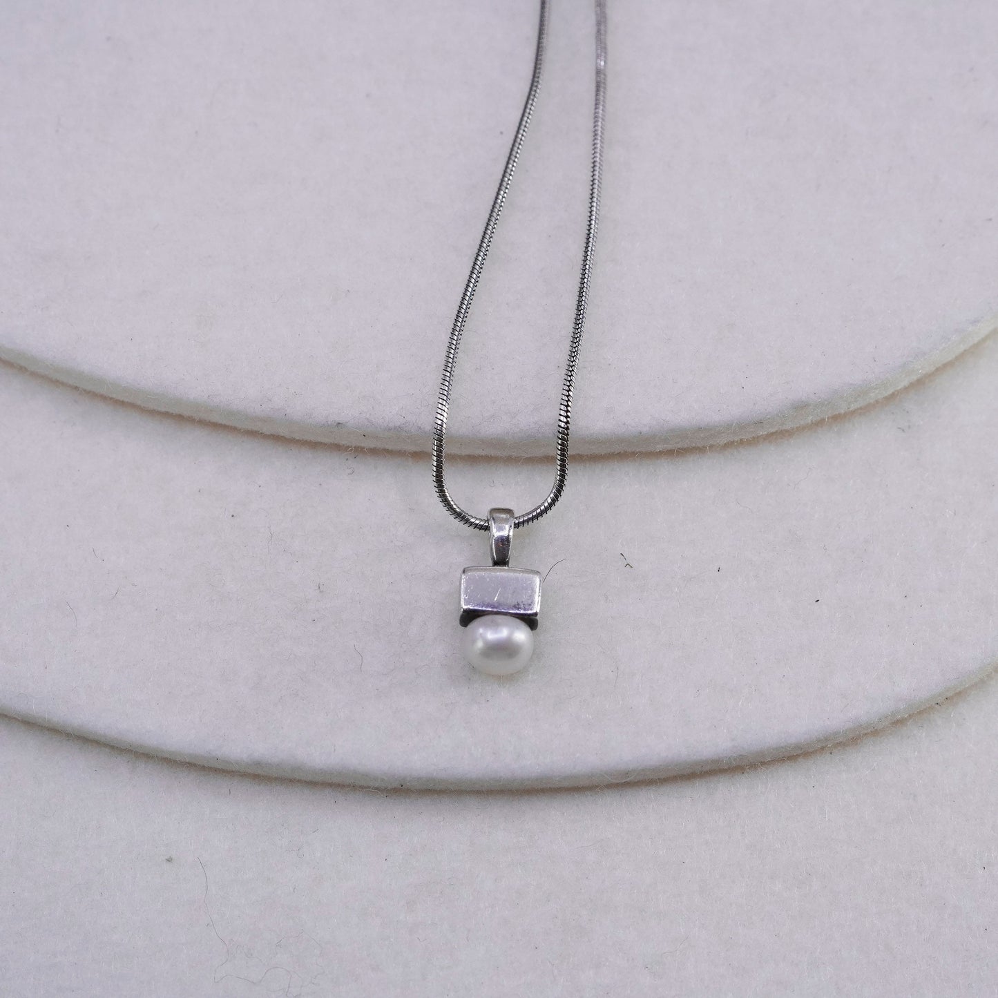 16+2”, Baroni Sterling 925 silver handmade snake chain necklace pearl pendant