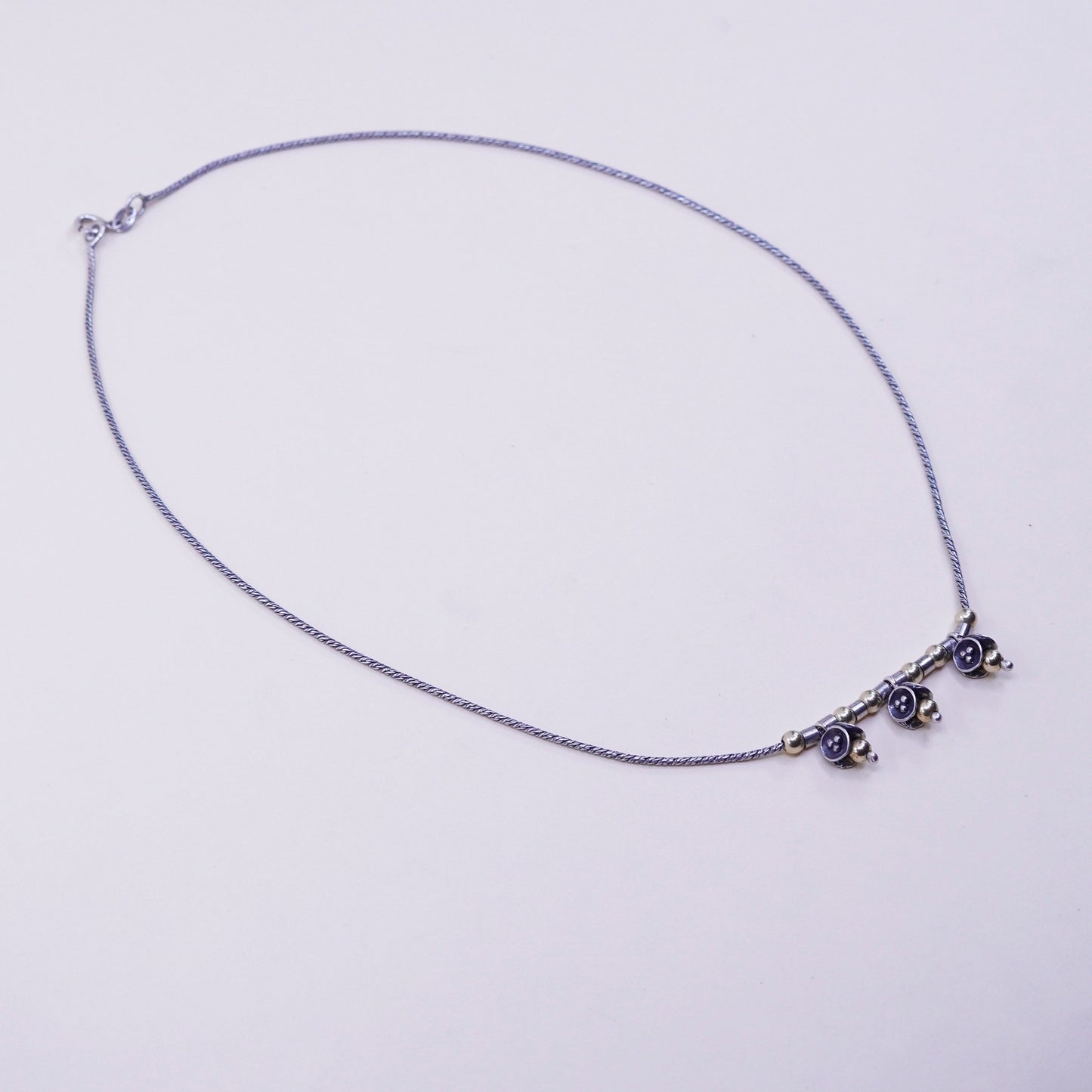 18”, vtg Italy Sterling 925 Silver snake chain necklace 14k Yellow Gold beads