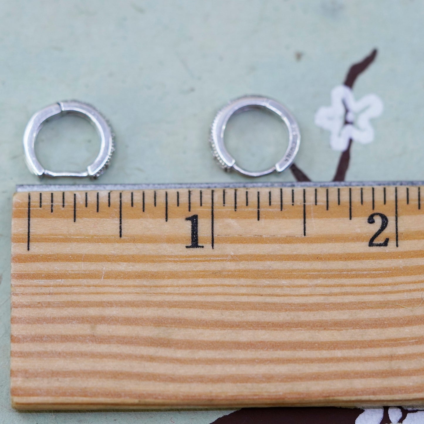 0.5”, Vintage sterling silver earrings, 925 hoops, huggie, with cz