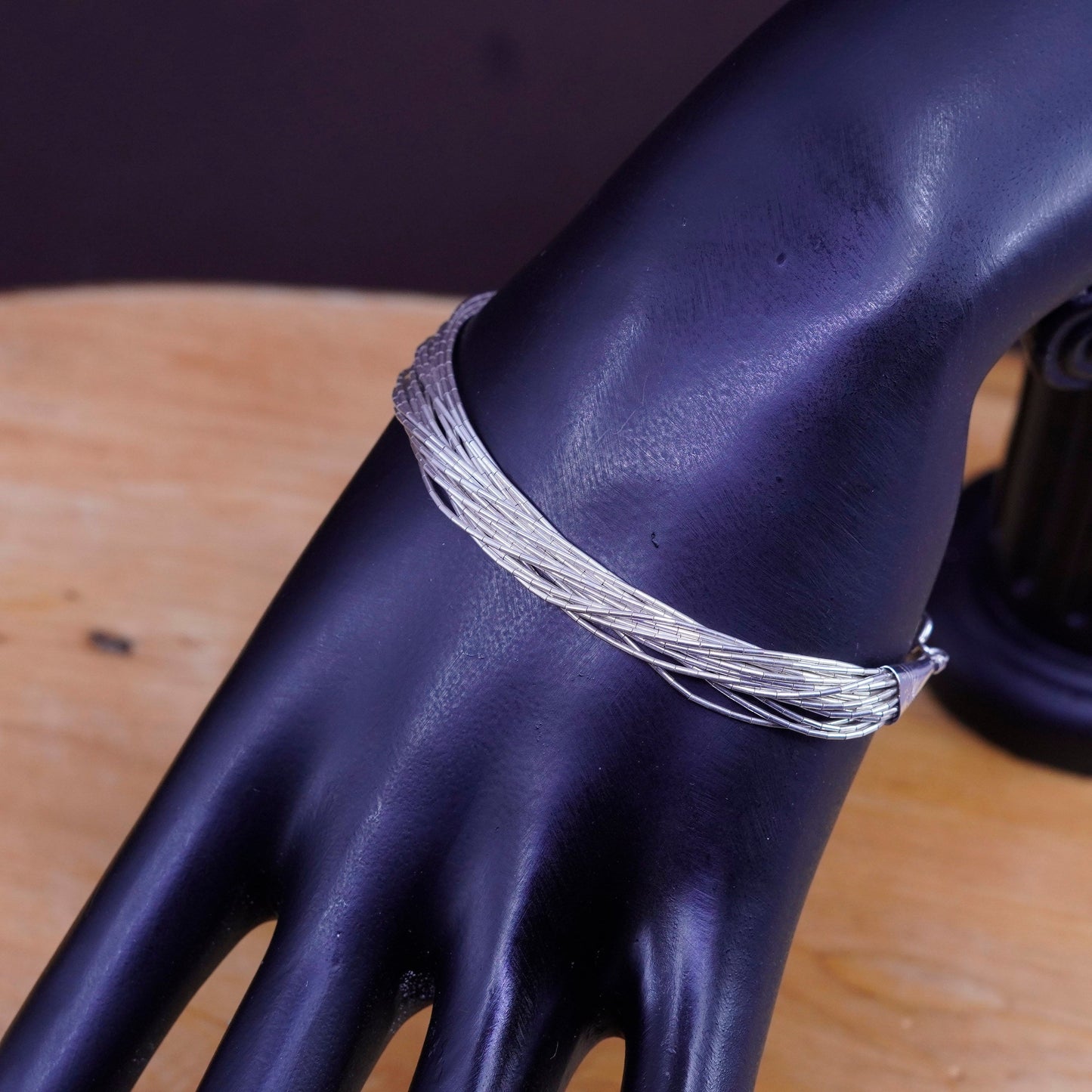 6.75”, vtg Sterling 925 handmade bracelet, 20 multi strands liquid Silver chain