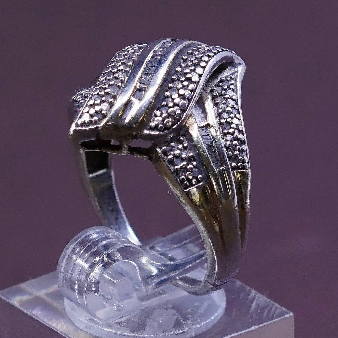 sz 8, vtg vermeil Sterling silver cocktail ring, 925 w/ diamond