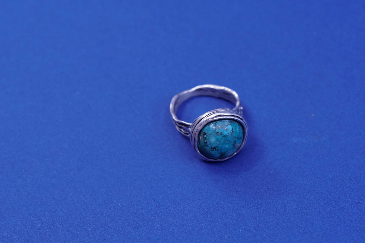 Size 7.75, vintage Israel Sterling silver handmade ring with turquoise