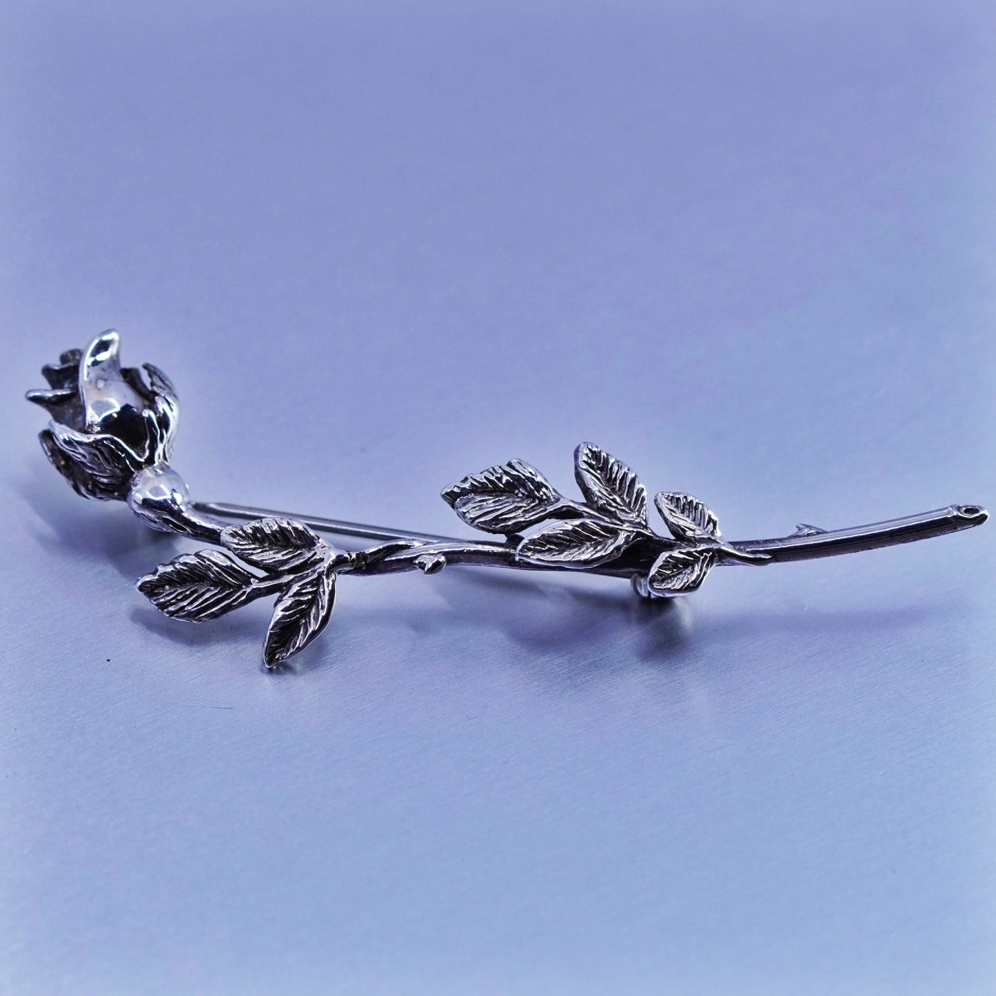Vintage sterling silver handmade brooch, 925 rose flower pin