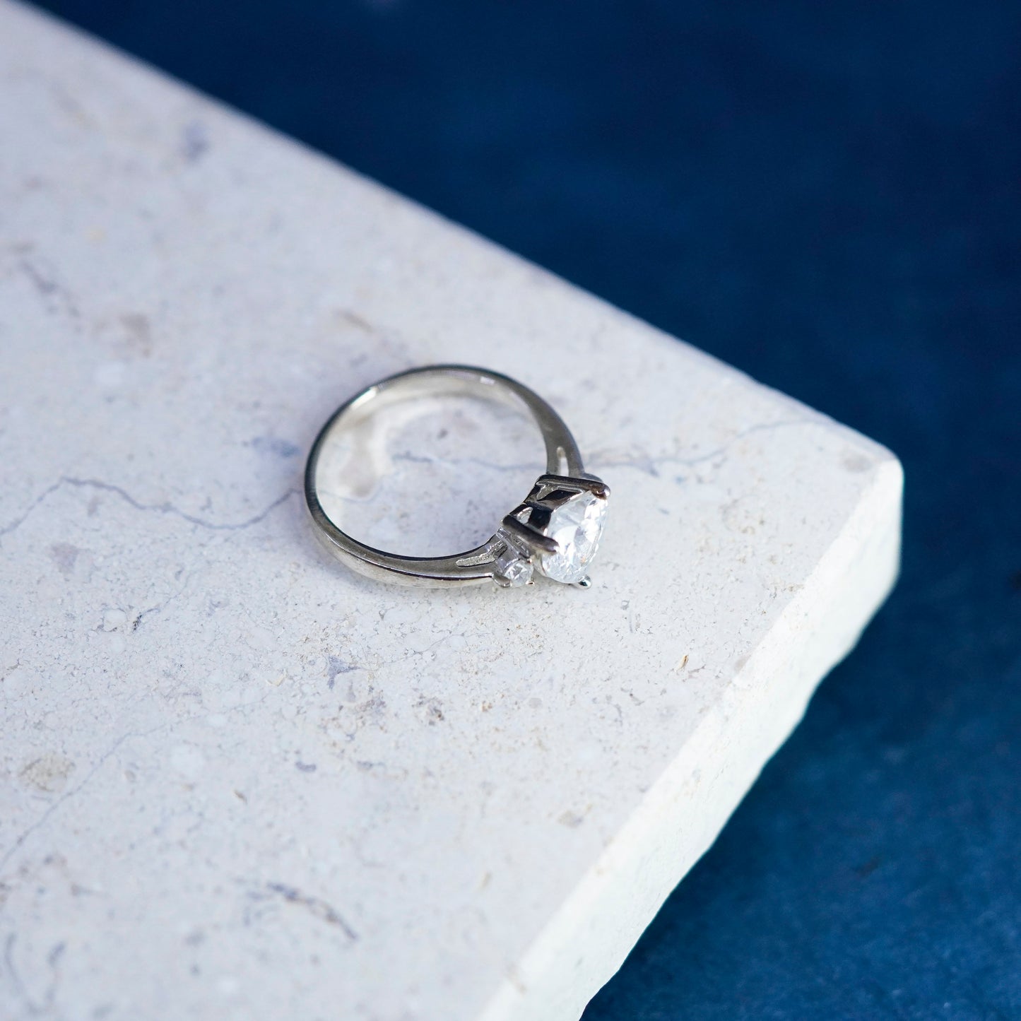 Size 6.25, Vintage Sterling 925 silver engagement ring, with heart Cz