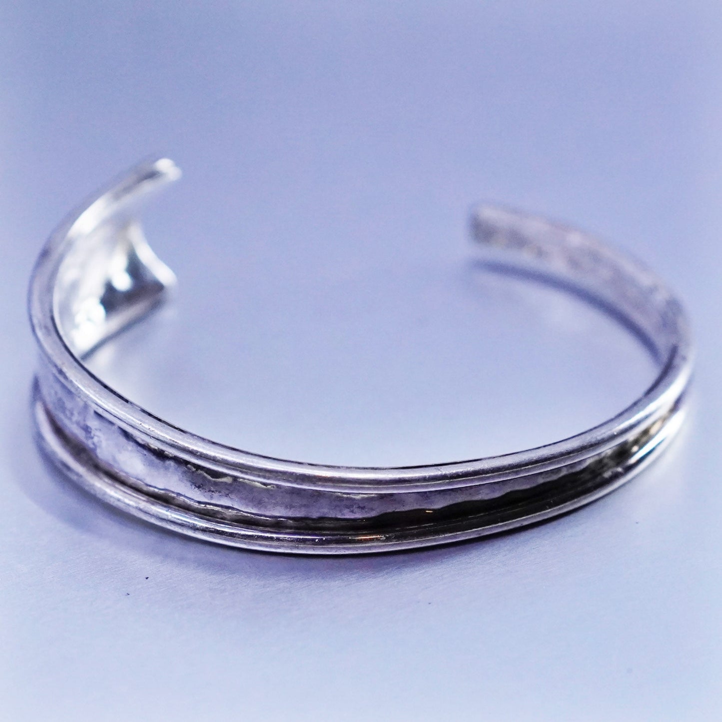 6.25”, Vintage Sterling 925 silver handmade bracelet, hammered textured cuff