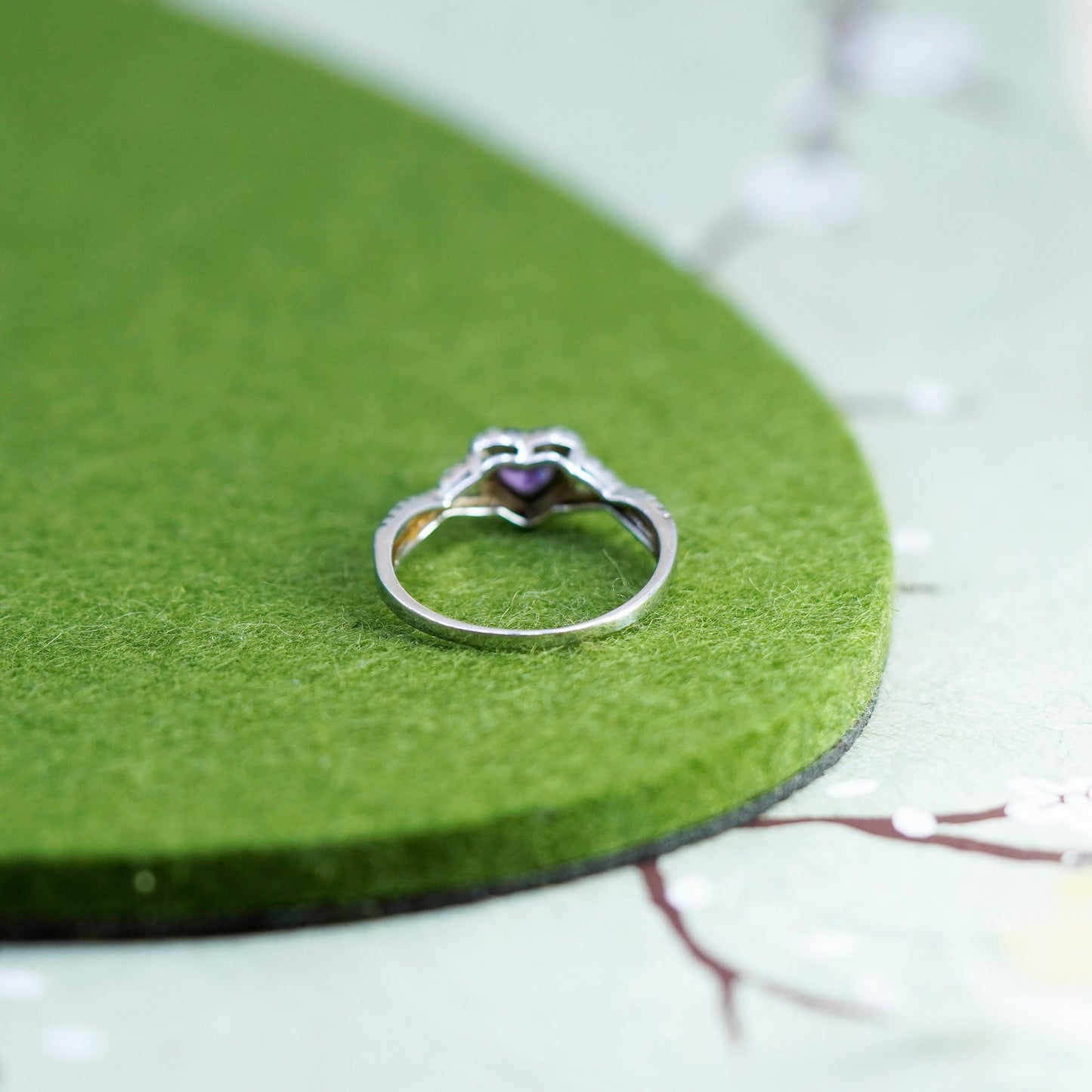 Size 10, Sterling 925 silver handmade stackable ring with amethyst heart cz