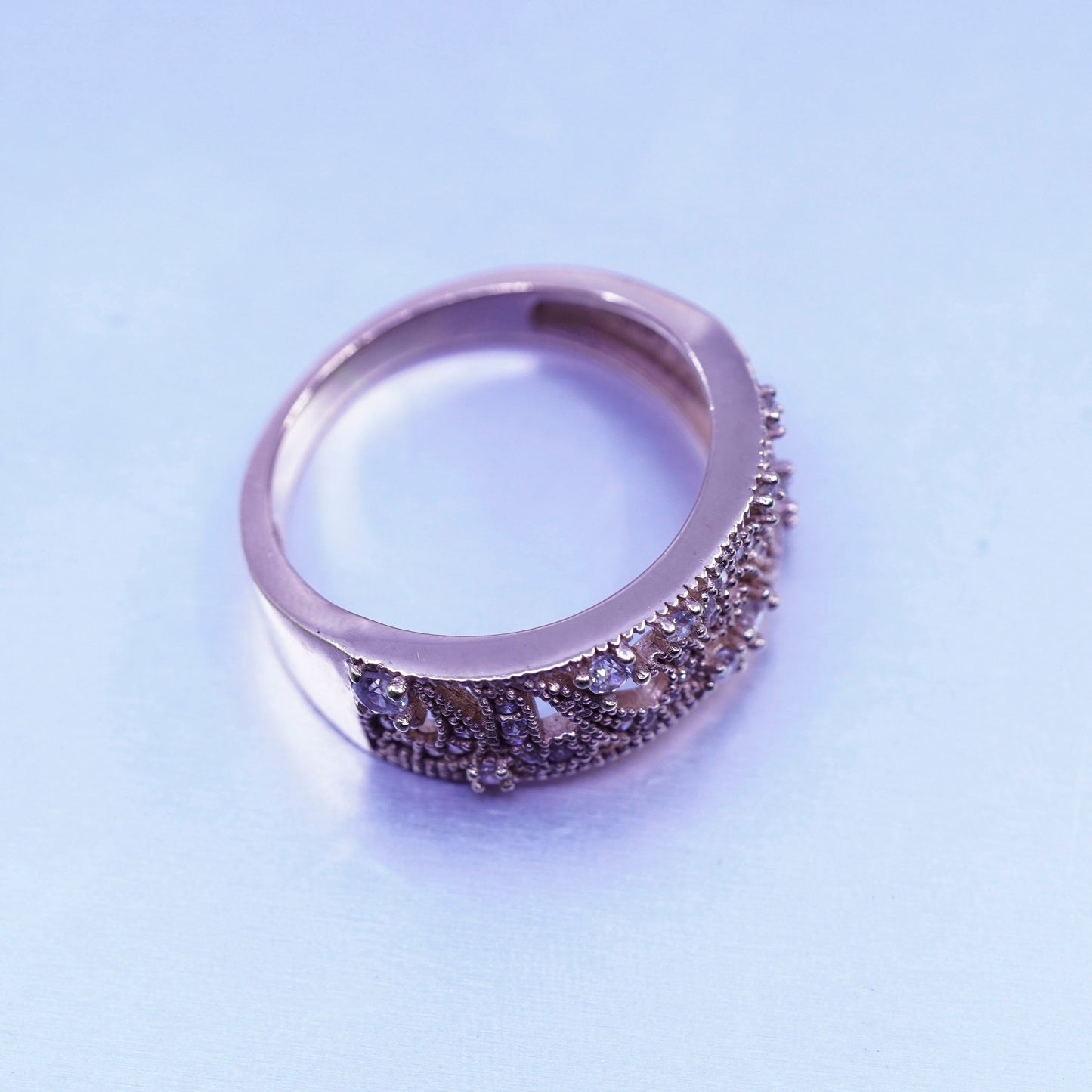 Size 7, vintage vermeil rose gold over Sterling 925 silver band ring cluster Cz