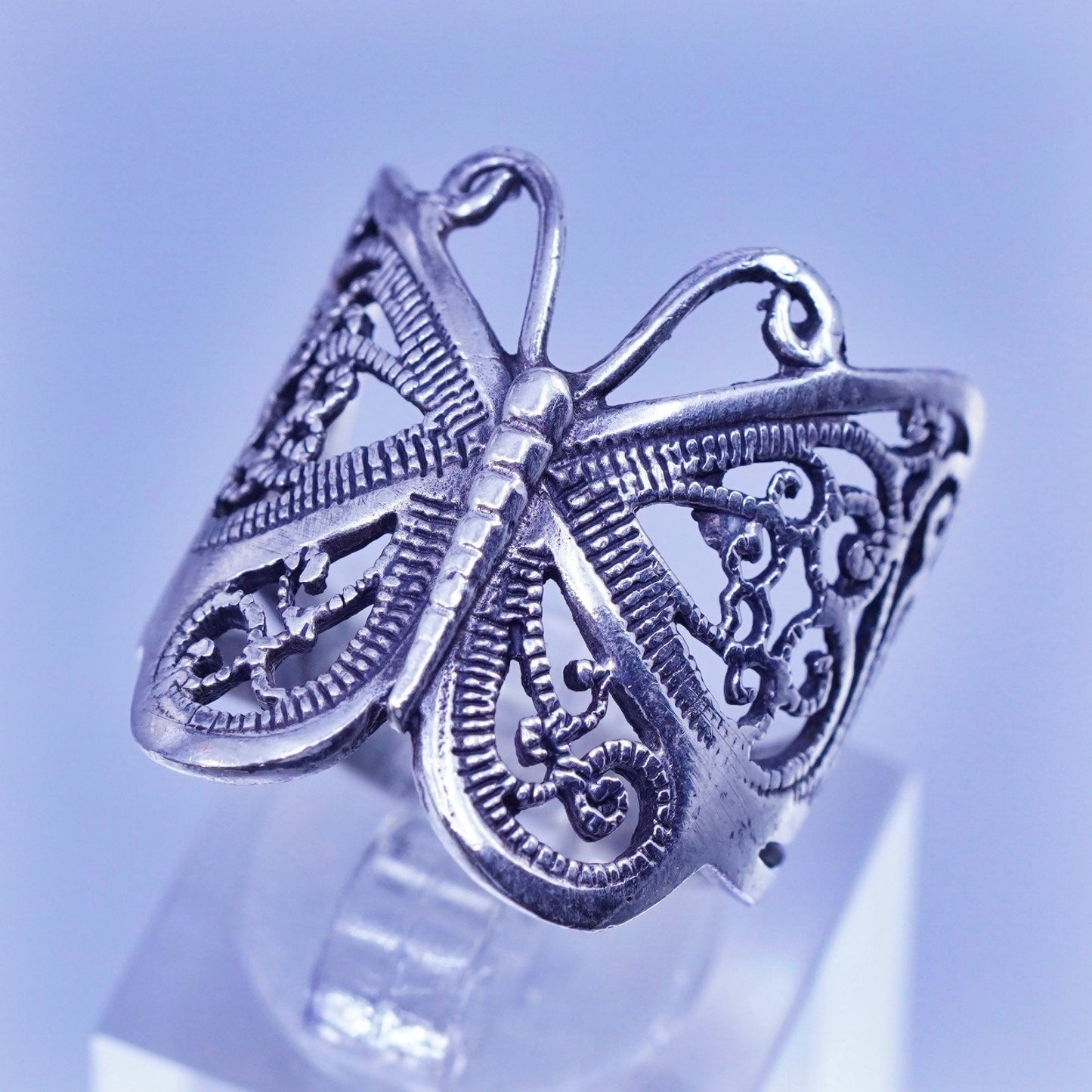 Size 8, southwestern Sterling 925 silver handmade ring, filigree butterfly band
