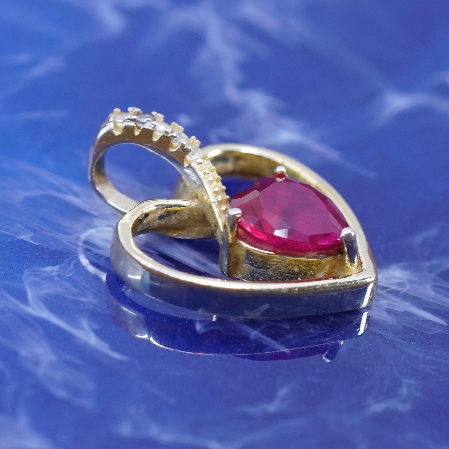 Vintage vermeil gold Sterling silver 925 heart pendant genuine ruby diamond
