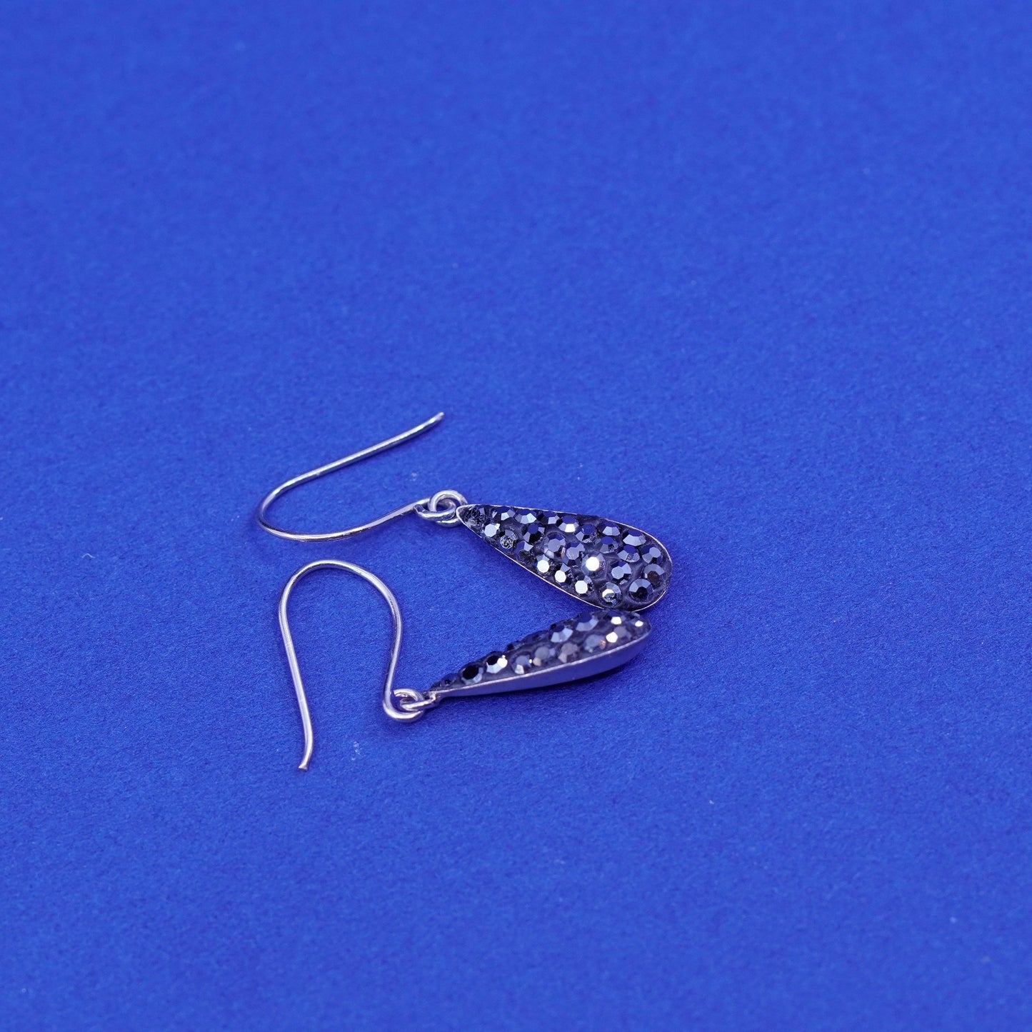 Vintage sterling 925 silver handmade teardrop earrings with cluster Cz