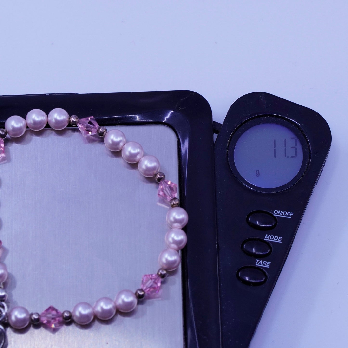 7”, Sterling 925 silver bracelet freshwater pearl breast cancer ribbon bow tie