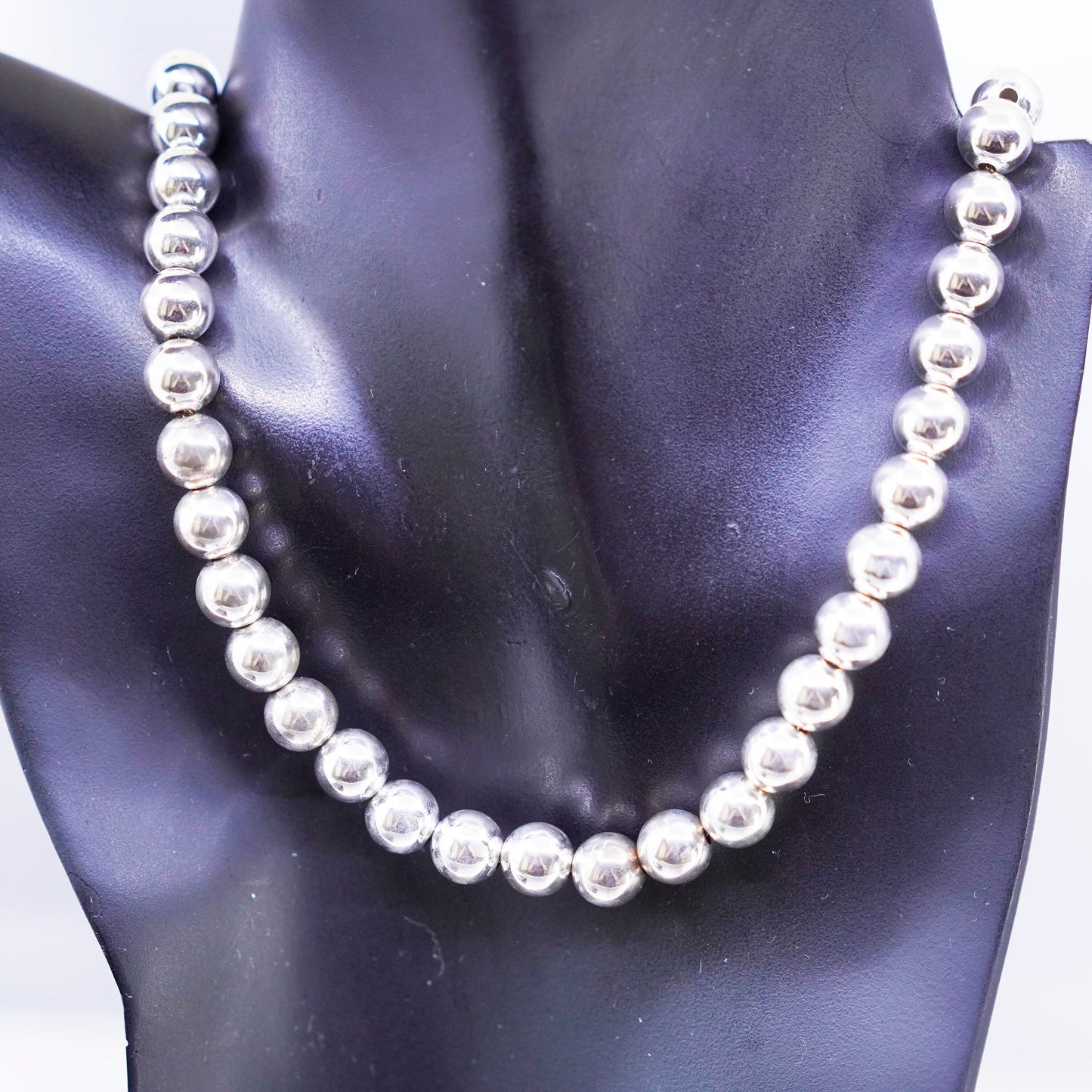 24” 10mm, vintage Sterling 925 silver handmade huge bead necklace
