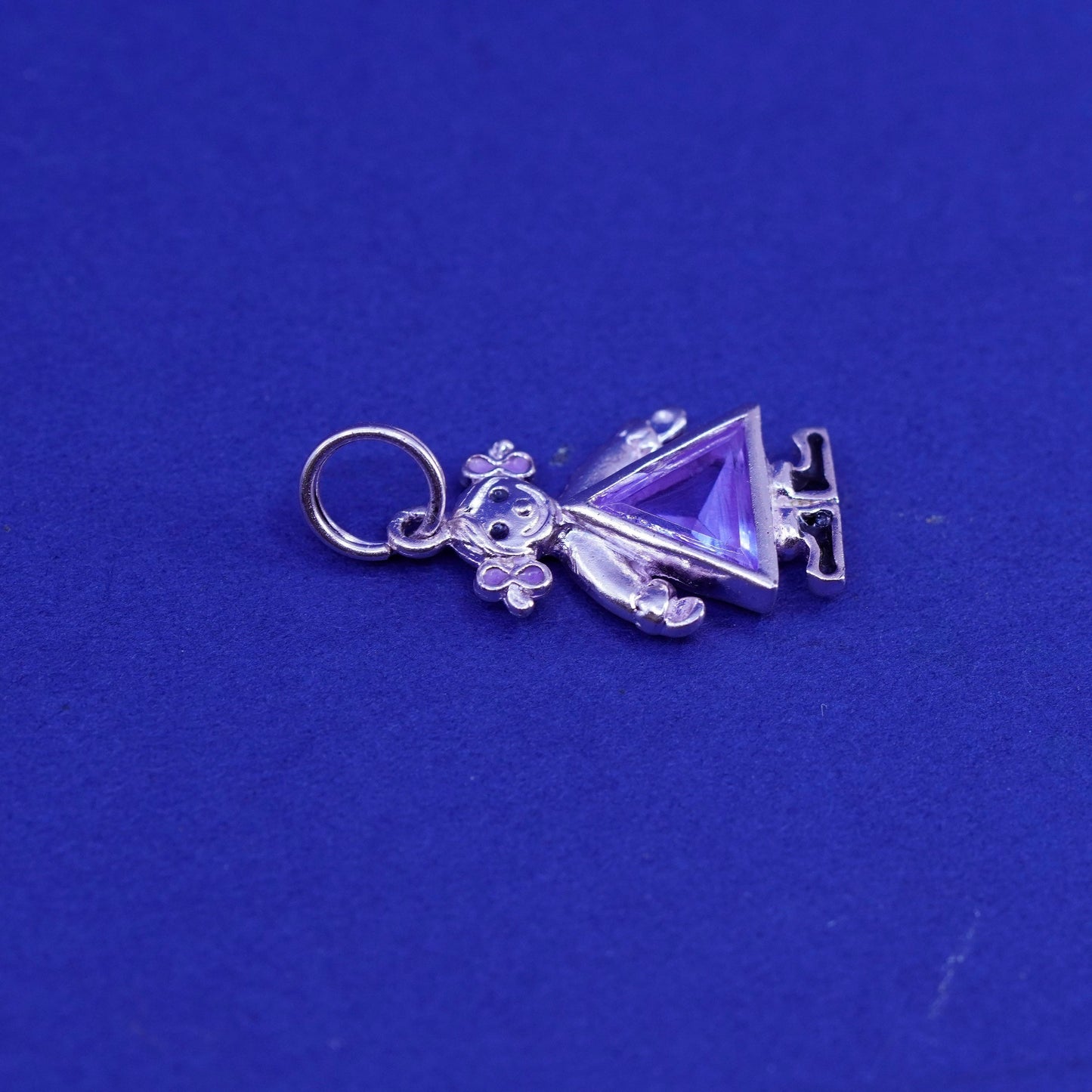 Vintage Sterling silver handmade birthstone pendant, 925 girl figure amethyst