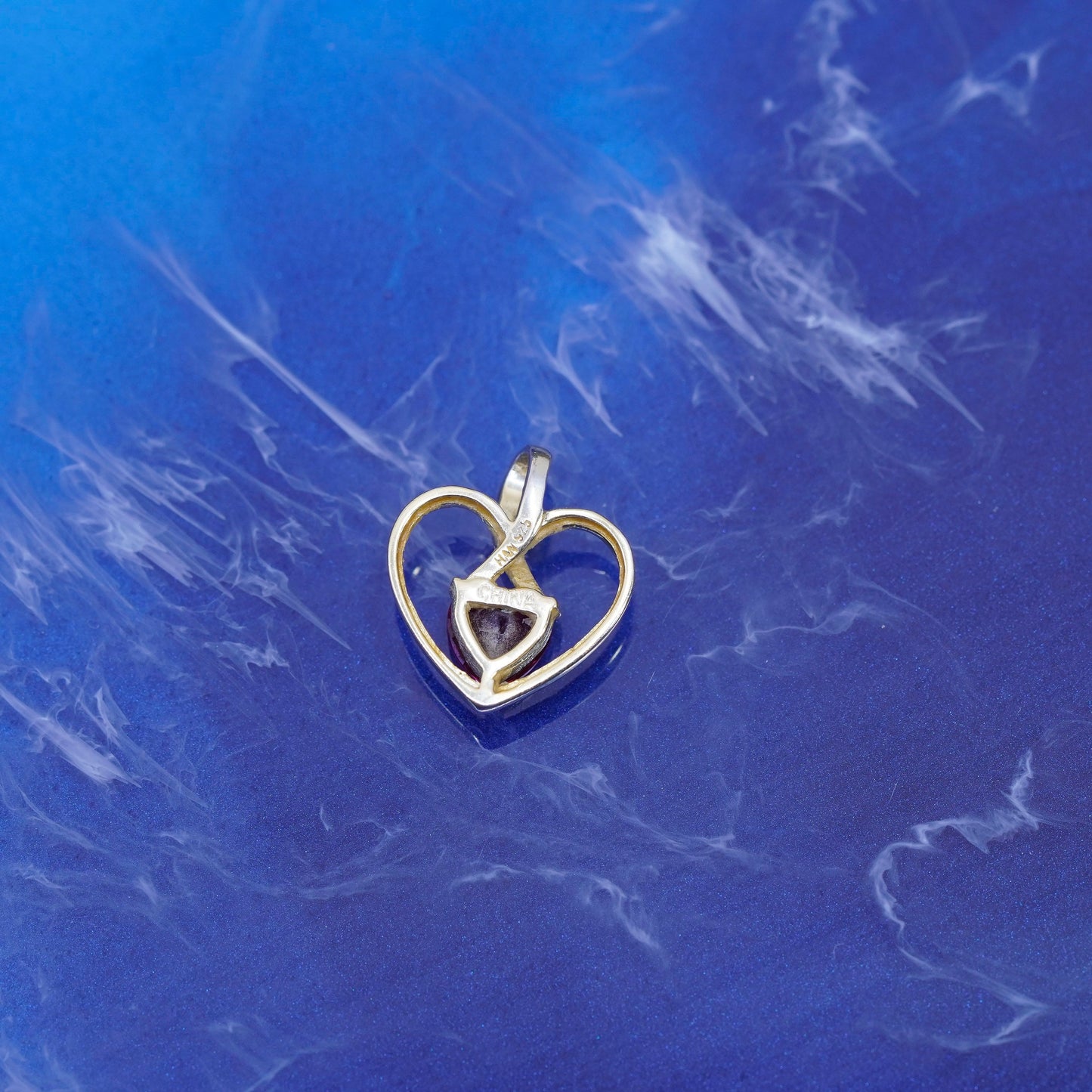 Vintage vermeil gold Sterling silver 925 heart pendant genuine ruby diamond