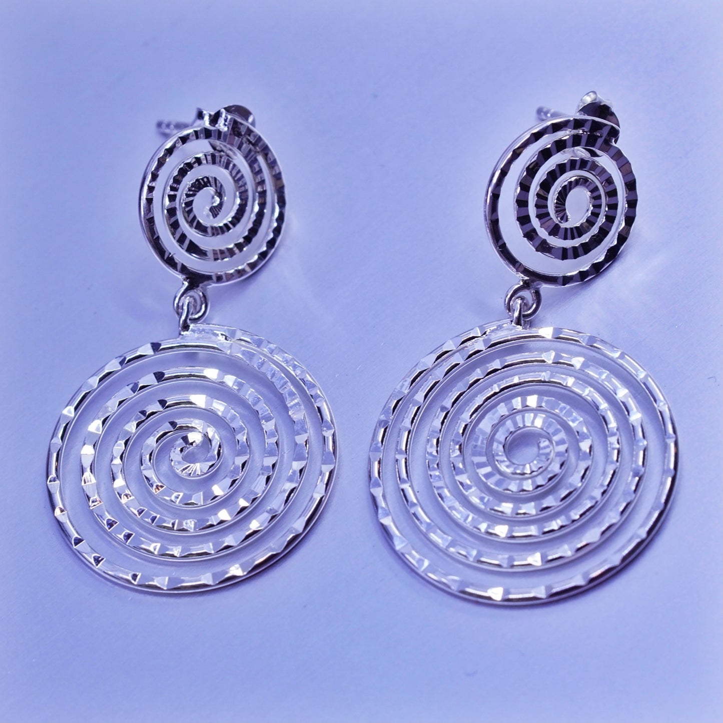 Vintage Sterling 925 silver handmade swirly circle earrings