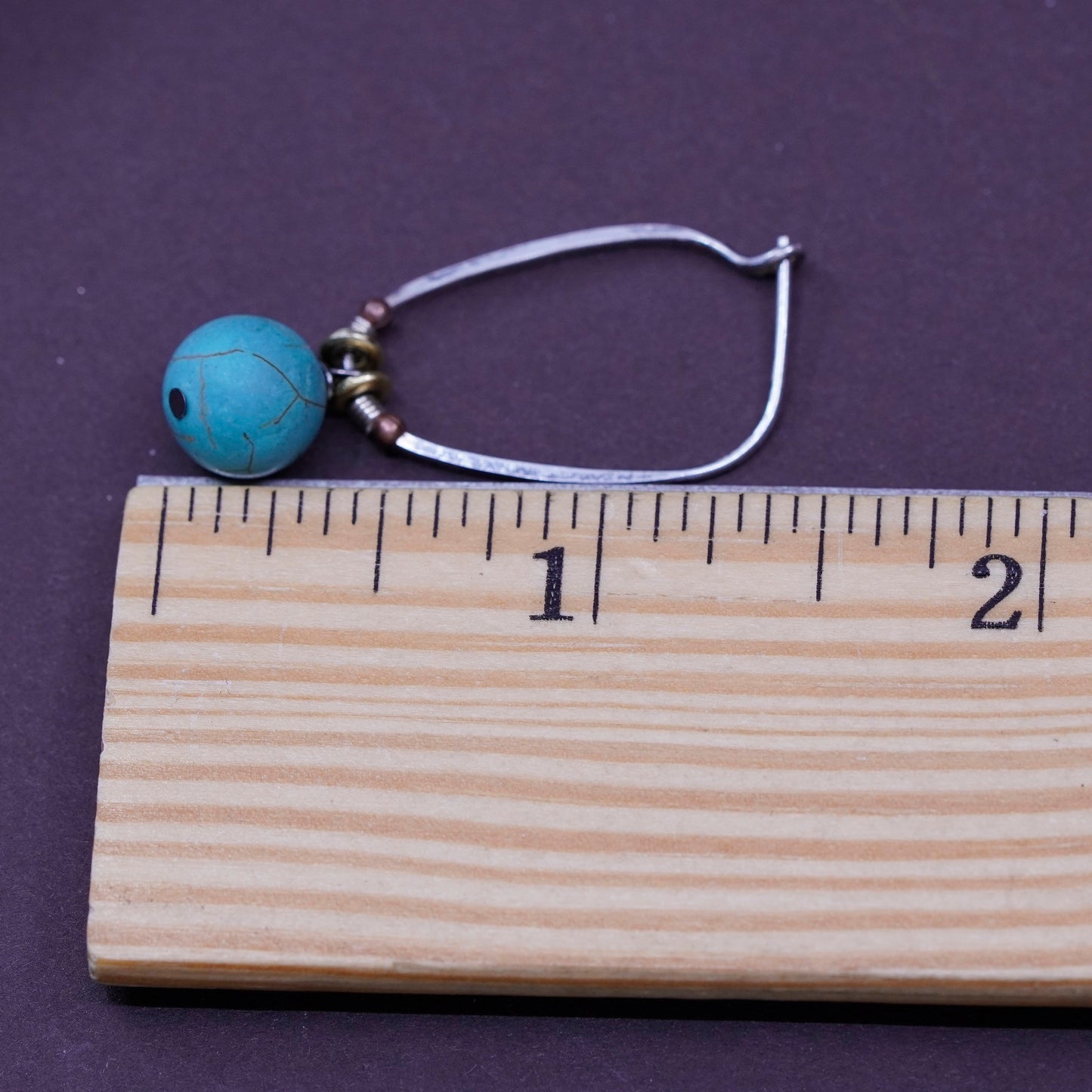 Vintage Sterling silver handmade earrings, 925 hoops with turquoise beads