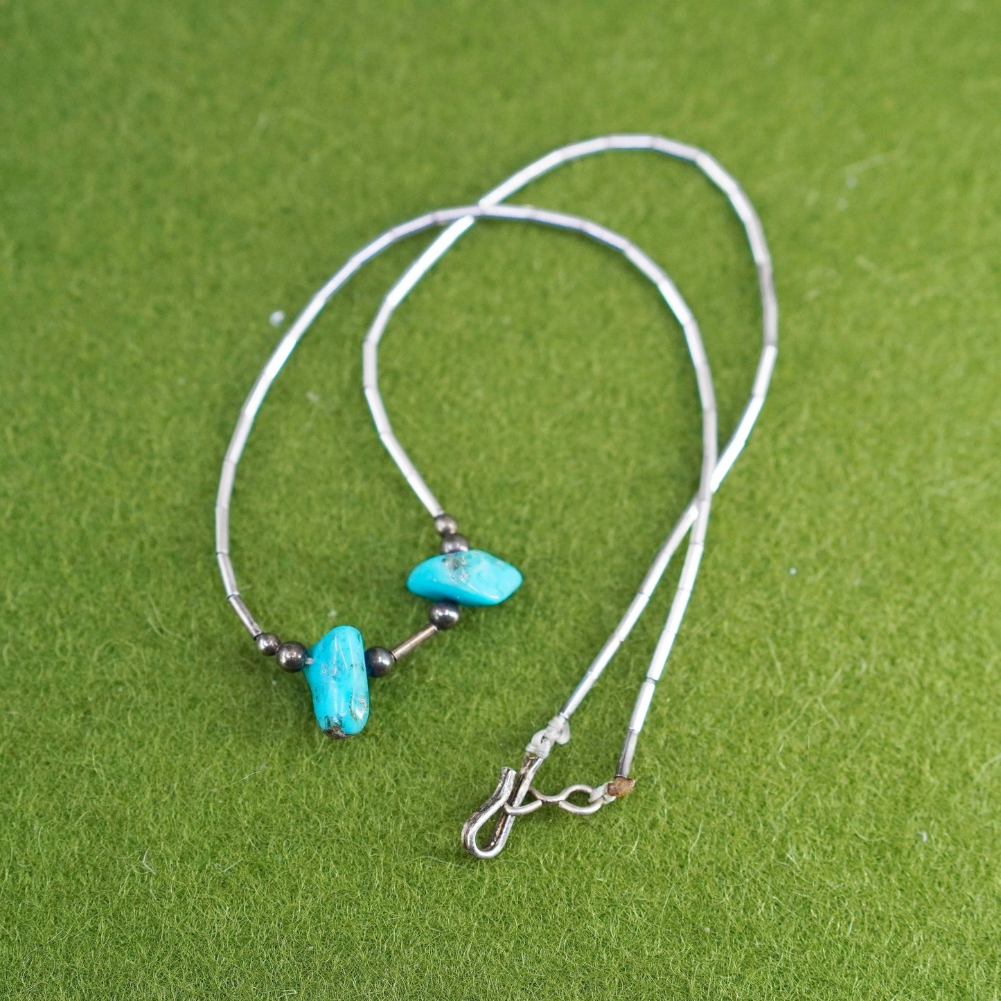 12”, Native American heishi Navajo Sterling choker necklace, 925 liquid silver