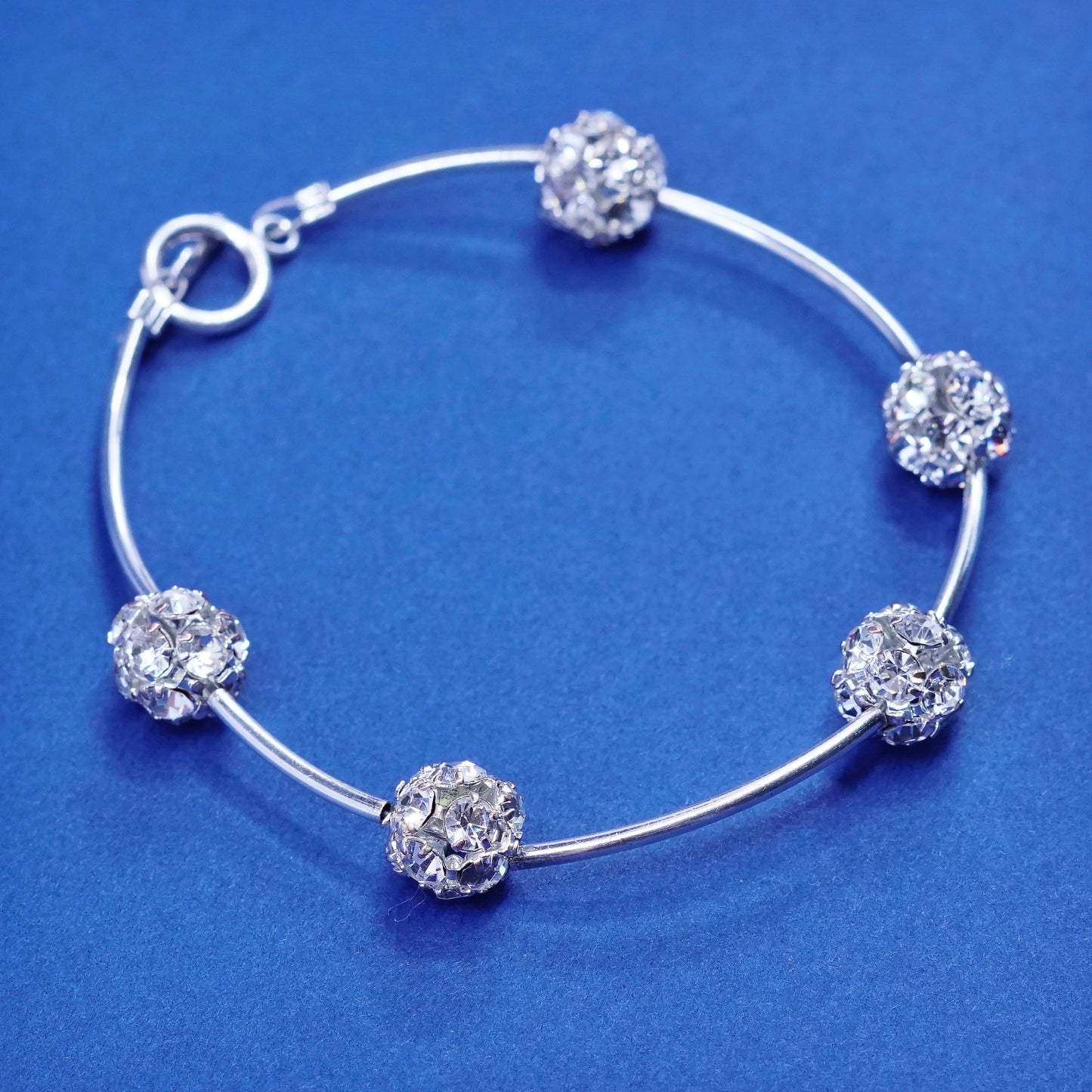 6.5”, Sterling silver handmade bracelet, 925 bar with cluster Cz beads