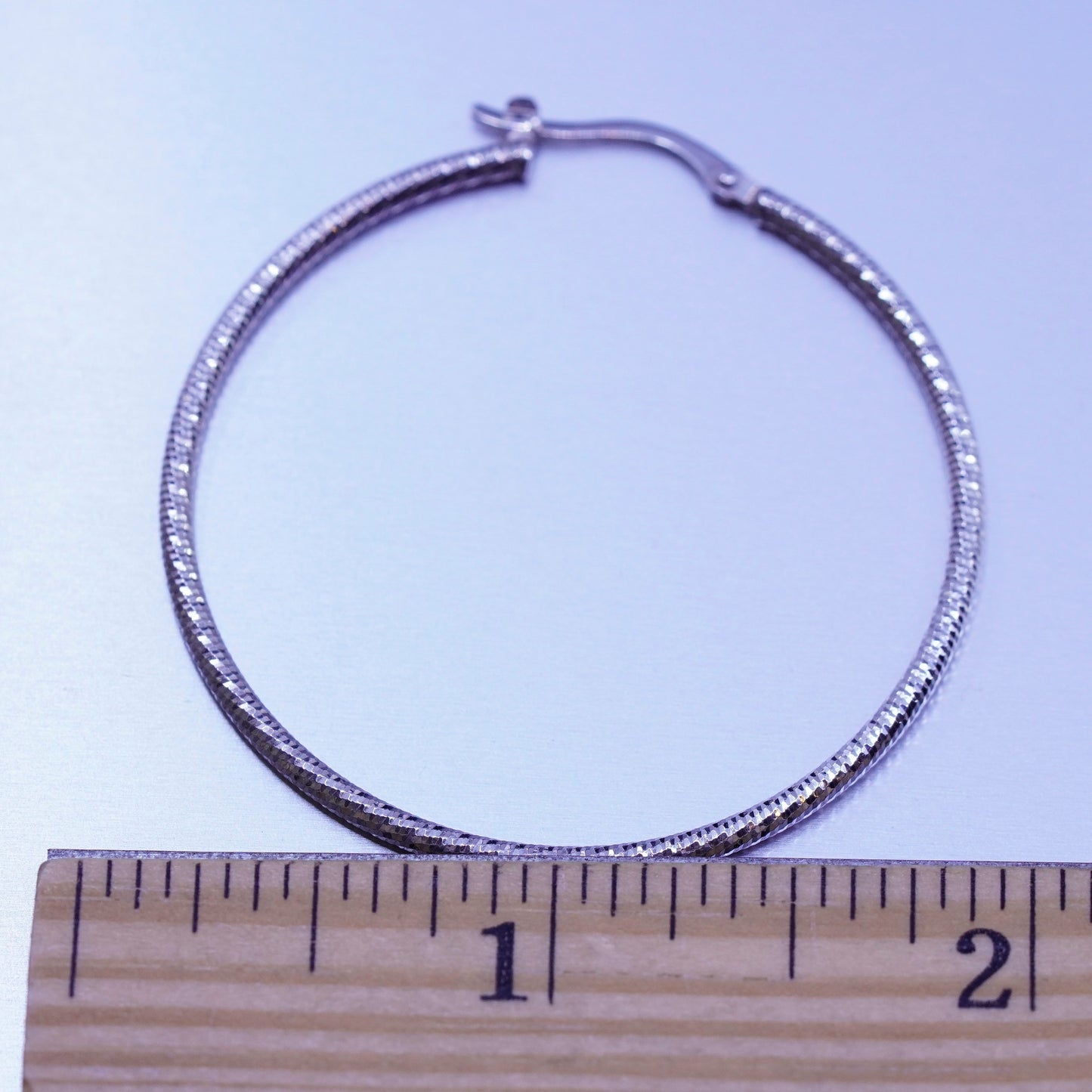 1.5”, vintage Italy Lirm Sterling silver handmade earrings, 925 textured hoops