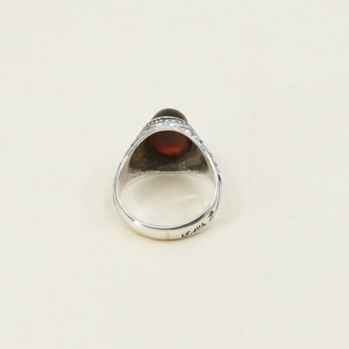Sz 10, Vtg Sterling Silver Handmade Ring, 925 Silver Statement Ring W/ Carnelian