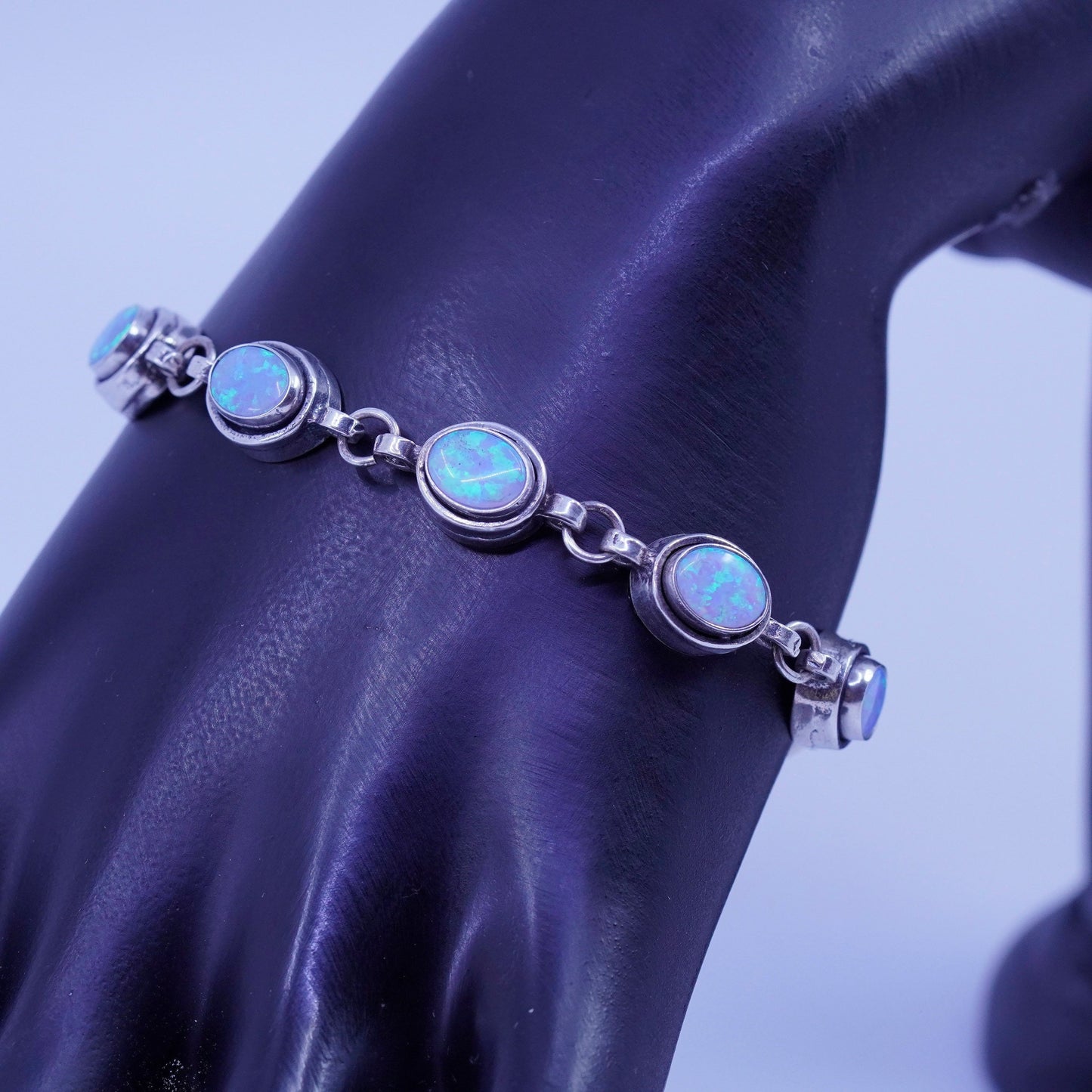 7+1”, Native American Navajo southwestern Sterling 925 silver opal bracelet