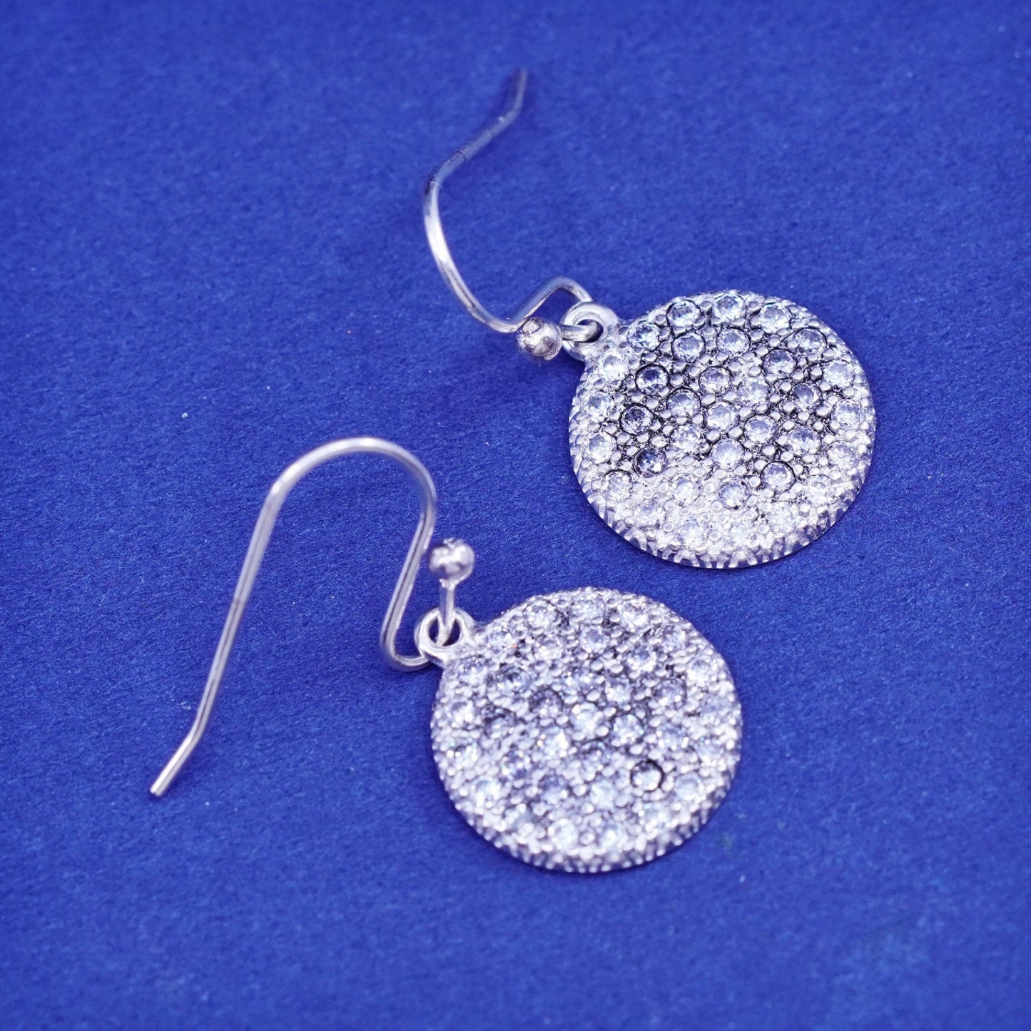 Vintage Sterling silver earrings, 925 circle with cluster cz