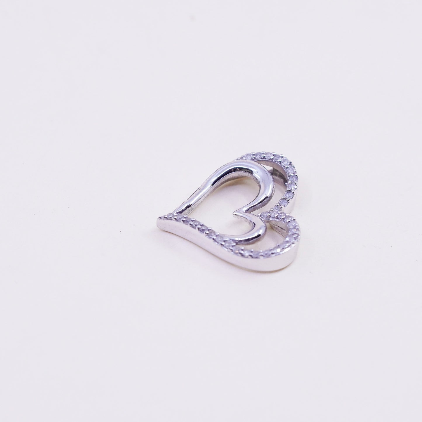 vintage Sun Sterling silver Pendant, 925 double heart with real diamond