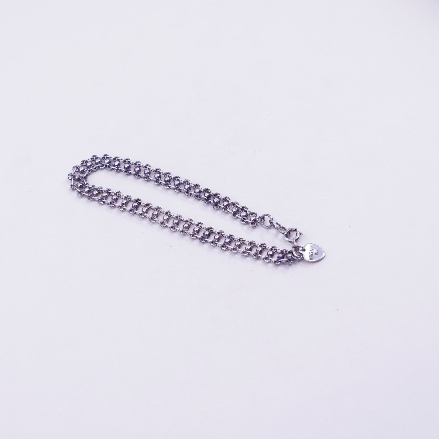 6.75”, 7mm, Vintage sterling silver bracelet, 925 beads chain