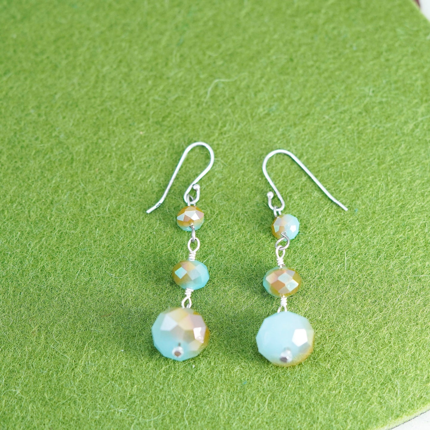 Vintage Sterling silver 925 handmade earrings with green crystal beads
