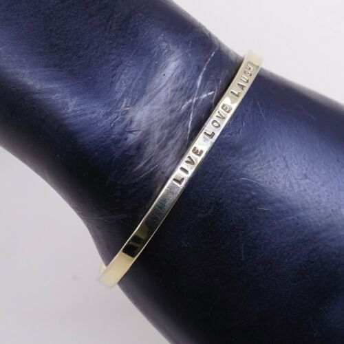 6.5”, GK Quote “live Love Laugh” Vermeil Gold Sterling 925 Silver Cuff Bracelet
