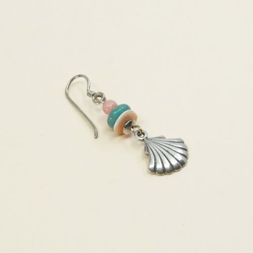Vtg Southwestern handmade 925 Sterling Silver Earrings, Shell Dangles Turquoise
