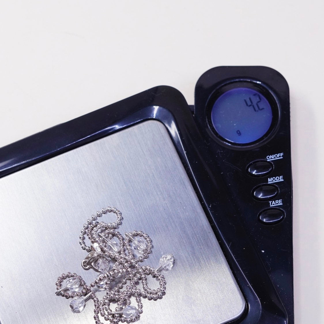 17", sterling silver necklace, beads pendant w/ beads chain, crystal beads