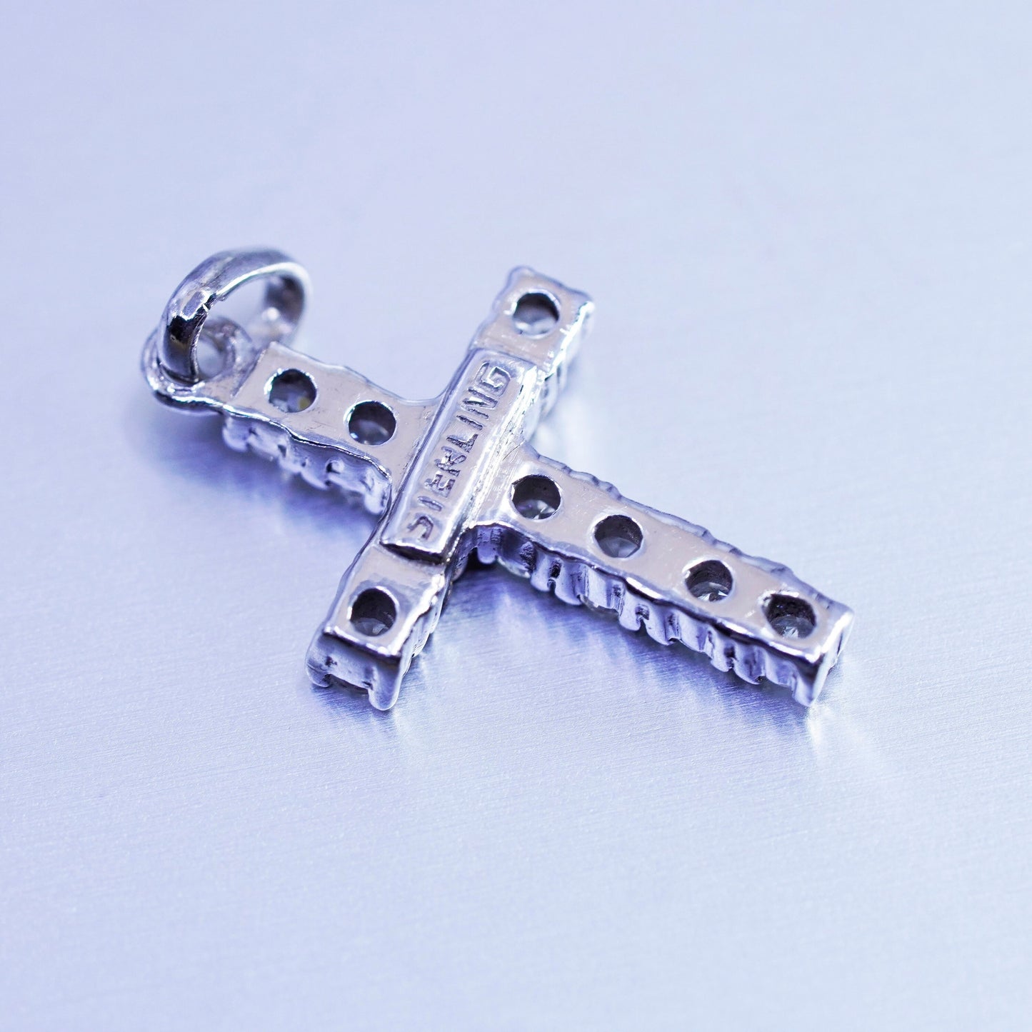 antique sterling 925 silver cross pendant with Cz