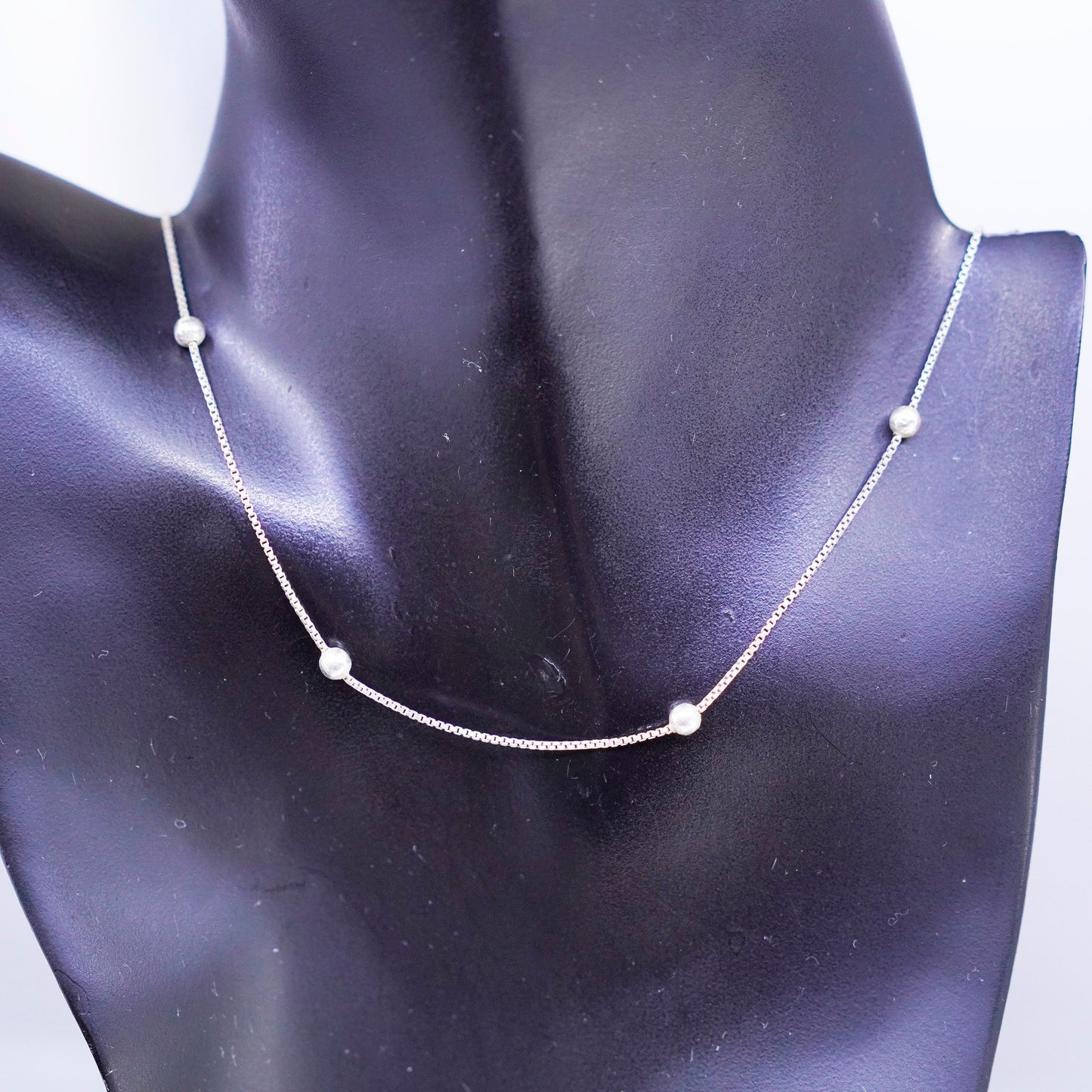 18” 1mm, vintage Italy Sterling 925 silver box chain necklace with beads