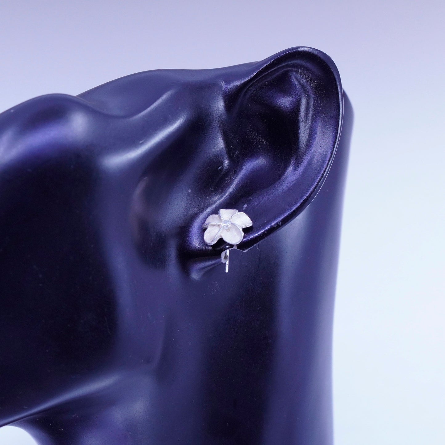 vtg Sterling 925 silver handmade earrings, plumeria flower studs
