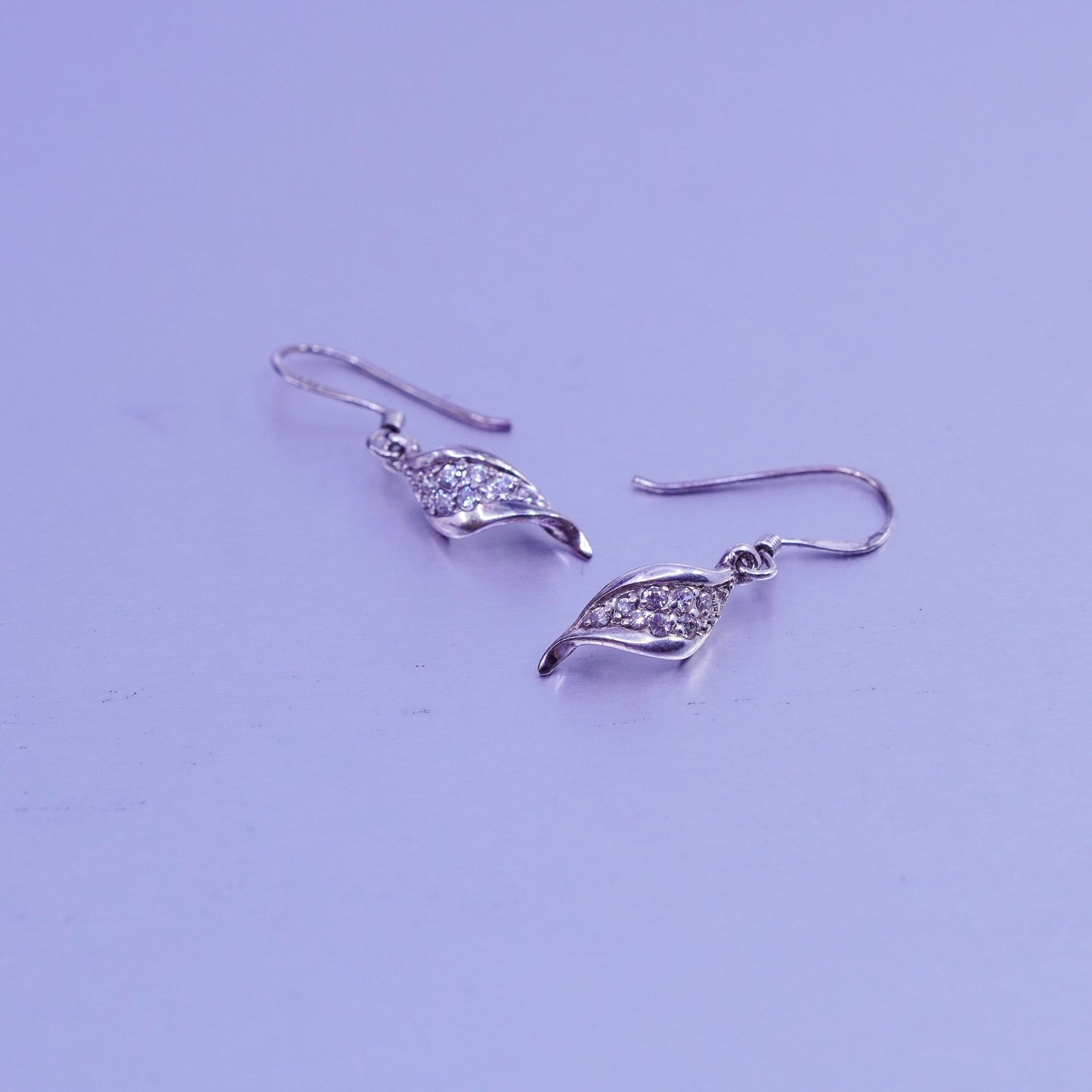 Vintage Sterling 925 silver earrings with wavy dangle and Cz