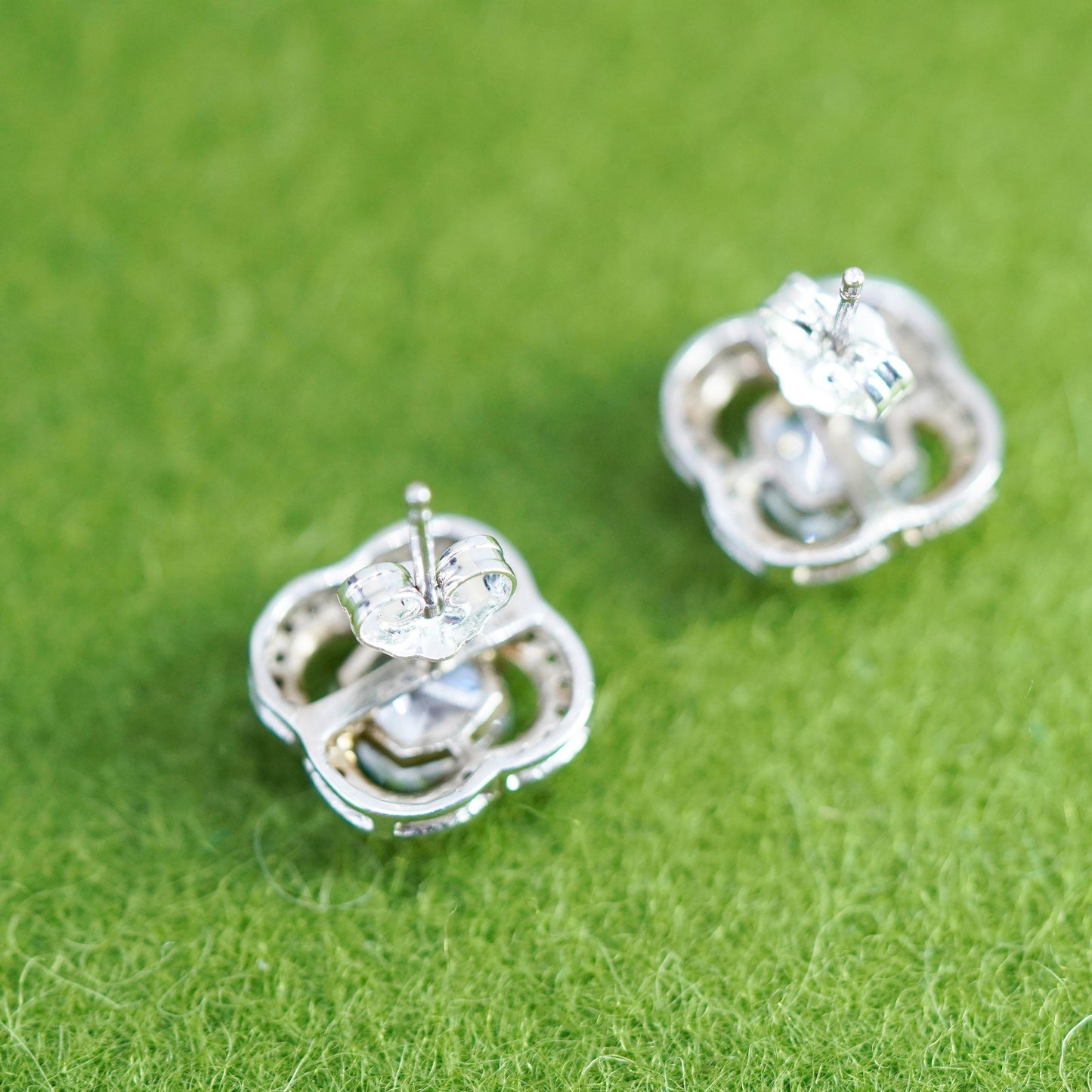 Vintage sterling silver 925 cluster cz studs, earrings
