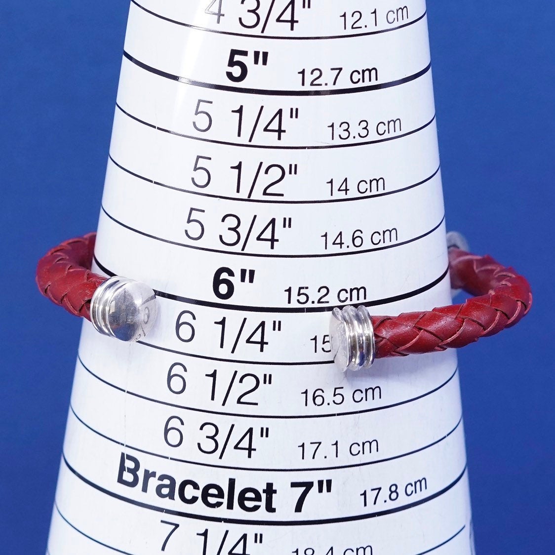 6.25", vtg ESPO Sterling silver handmade bracelet, 925 cuff braided red leather