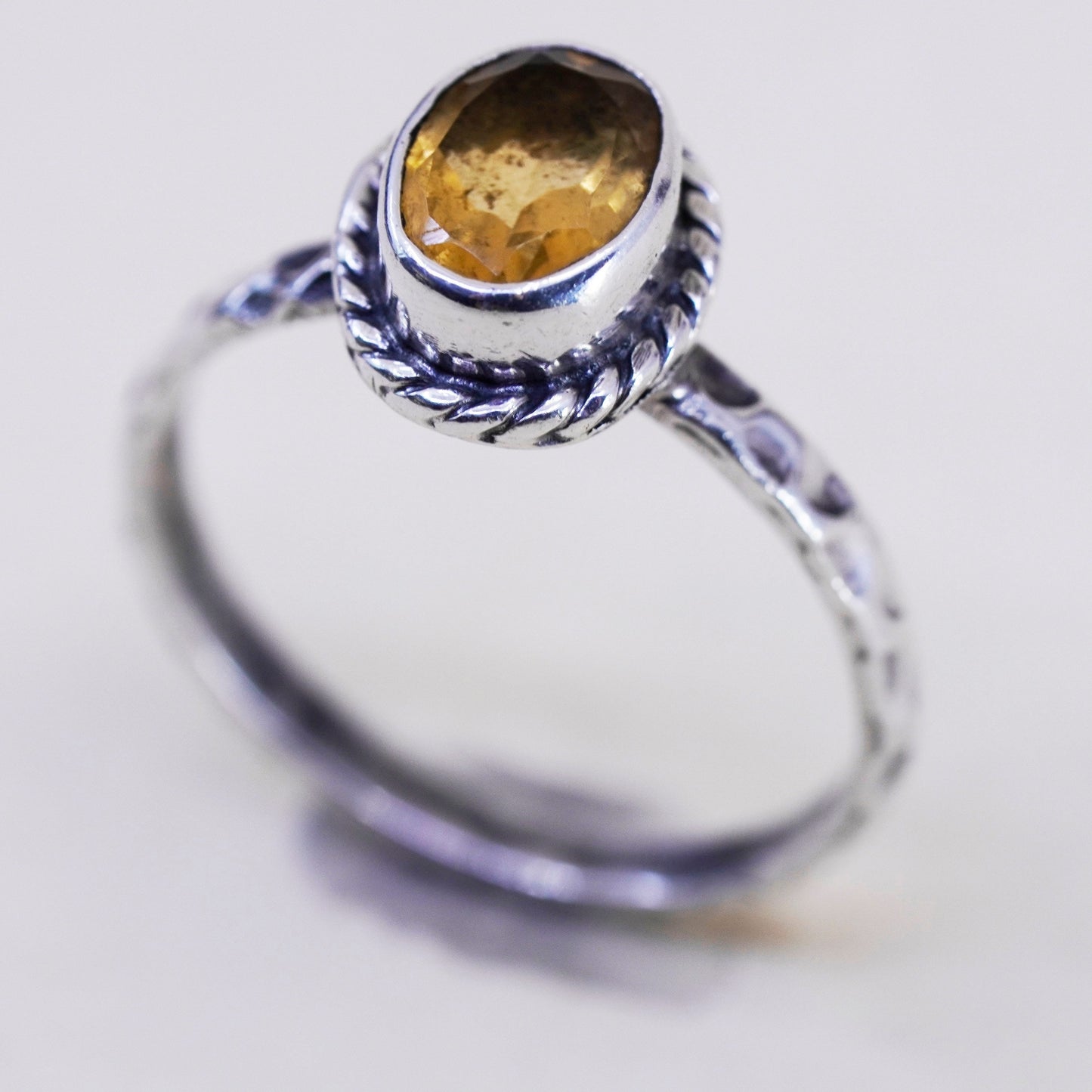Size 8.25, vintage Sterling silver handmade ring, stackable 925 band citrine