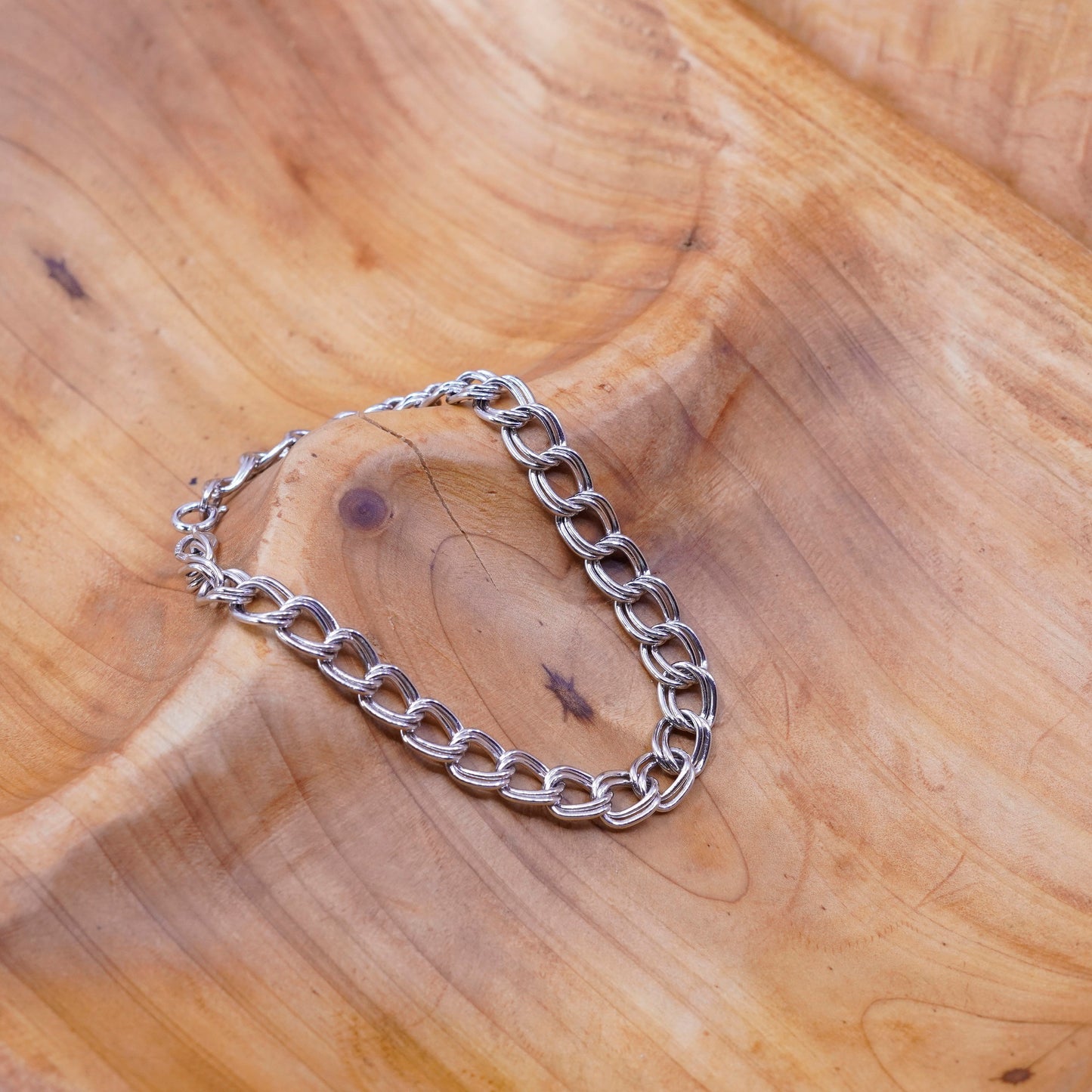 6.75”, vintage Sterling silver handmade double curb bracelet, 925 charm chain