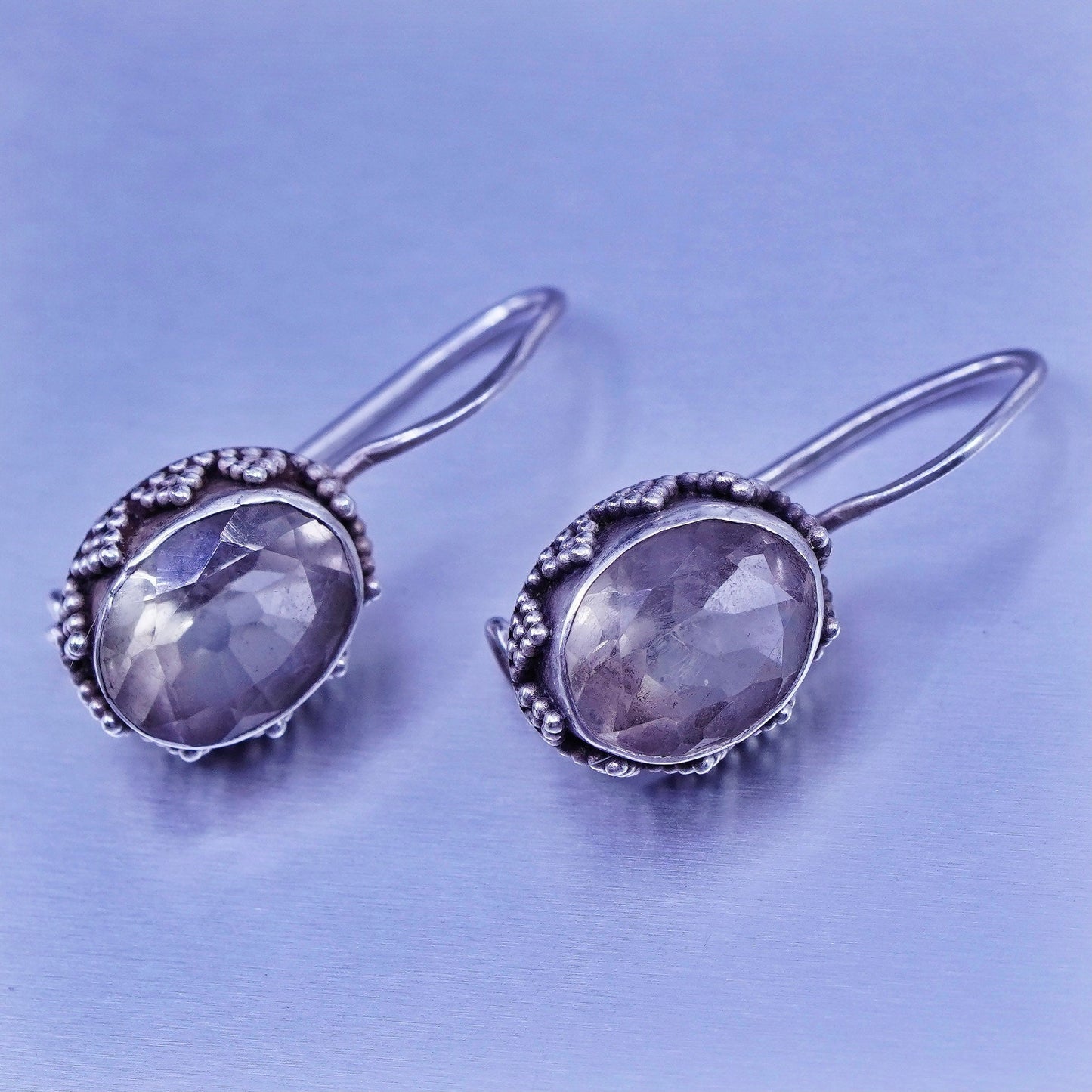 Vintage Sterling 925 silver teardrop earrings with smoky topaz and beads