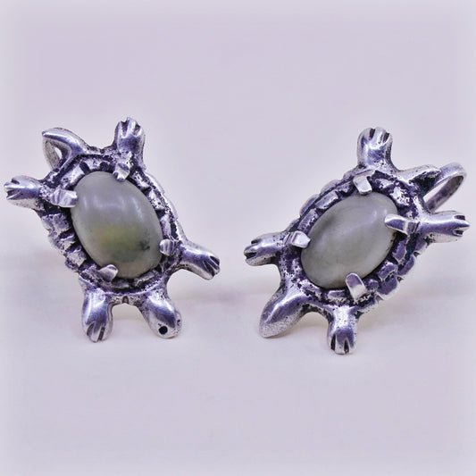 Vintage Sterling 925 silver handmade screw back turtle earrings with jasper