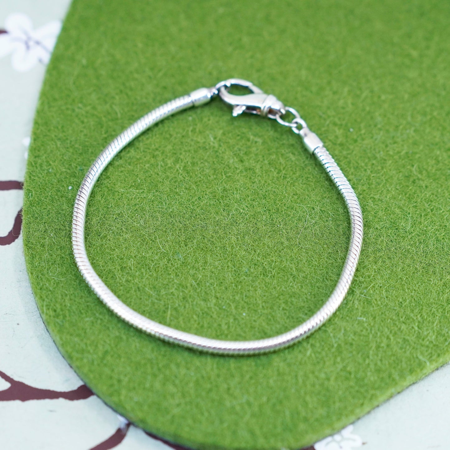 7.25”, 3mm, vintage Italy Sterling 925 silver bracelet, bold snake chain