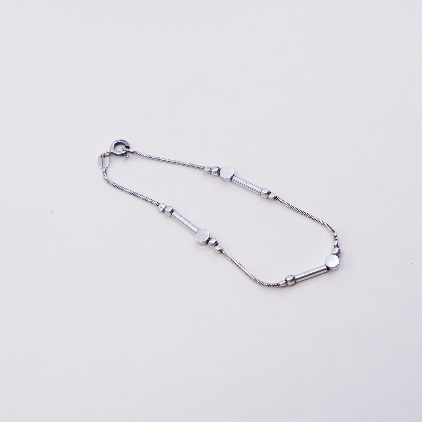 7”, vintage Sterling silver handmade bracelet, 925 bar and beads links