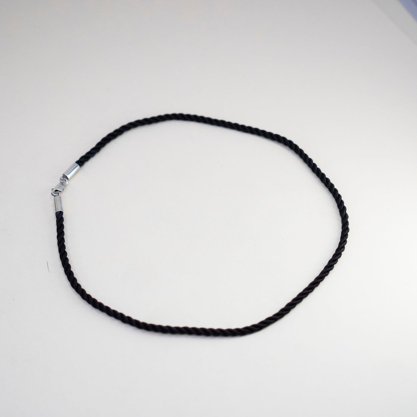 16”, Vtg Sterling 925 Silver Clasp W/ black silk rope Necklace