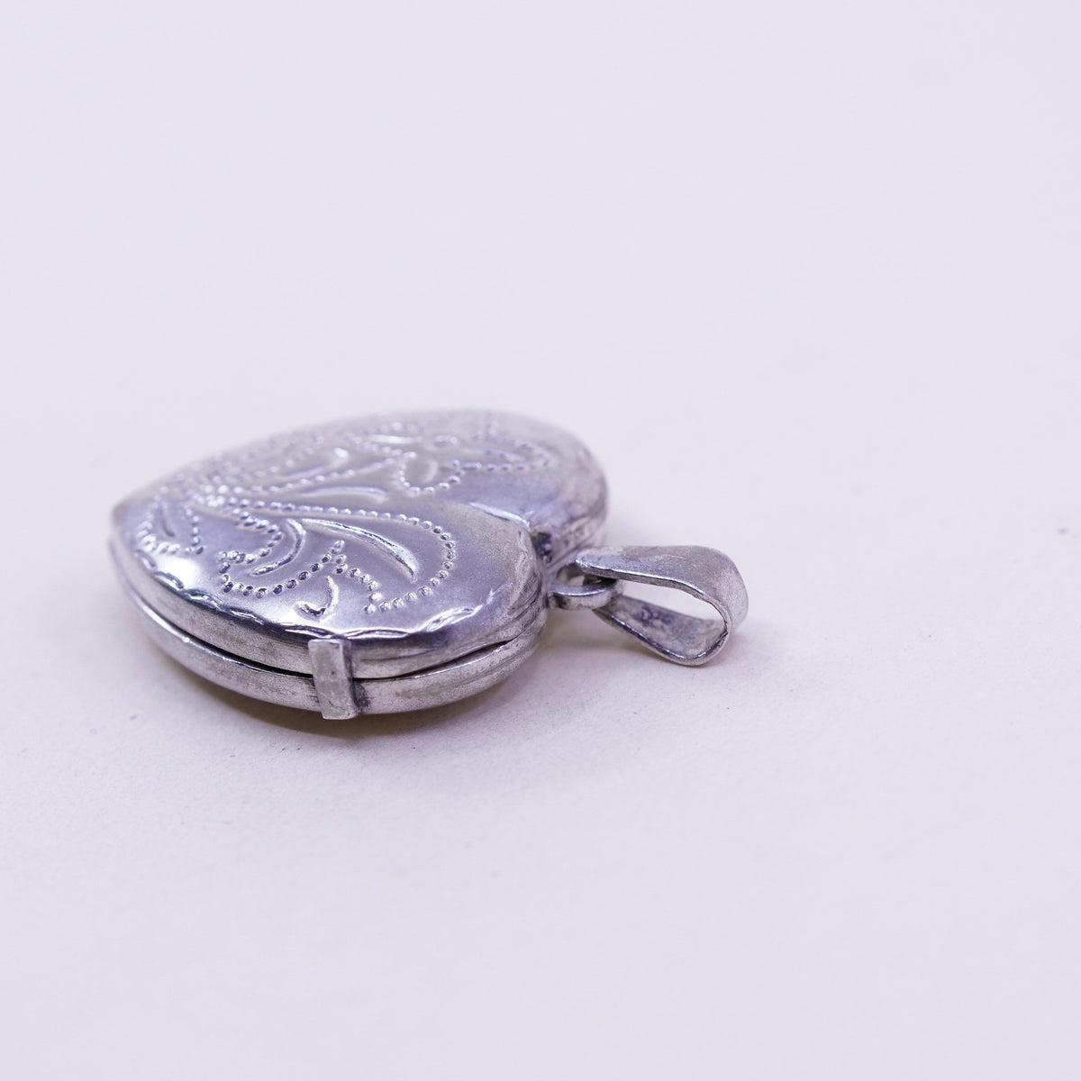 Vintage sterling silver photo locket charm pendant, textured 925 heart