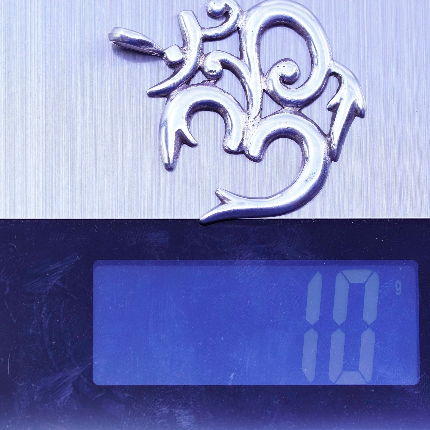 vtg Nepal sterling silver handmade pendant, 925 om aum, spiritual prayer symbol